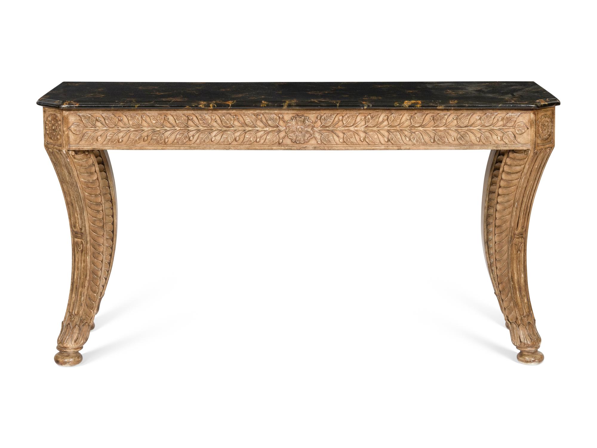 A Neoclassical Style Giltwood and Faux Marble-Top Console Table
