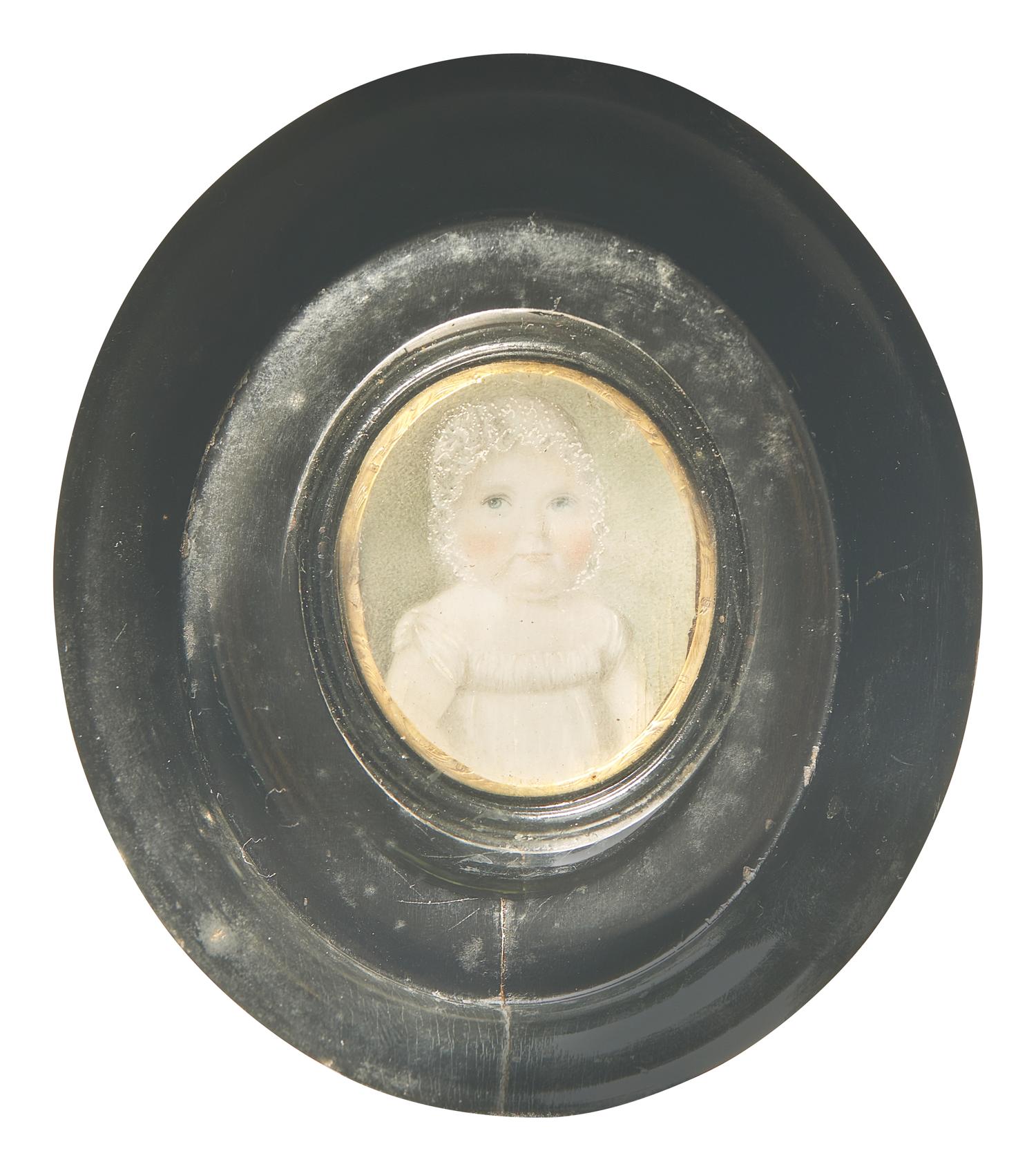Anglo-American School 19th Century, A Portrait Miniature of a Baby with Bonnet