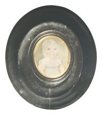Anglo-American School 19th Century, A Portrait Miniature of a Baby with Bonnet
