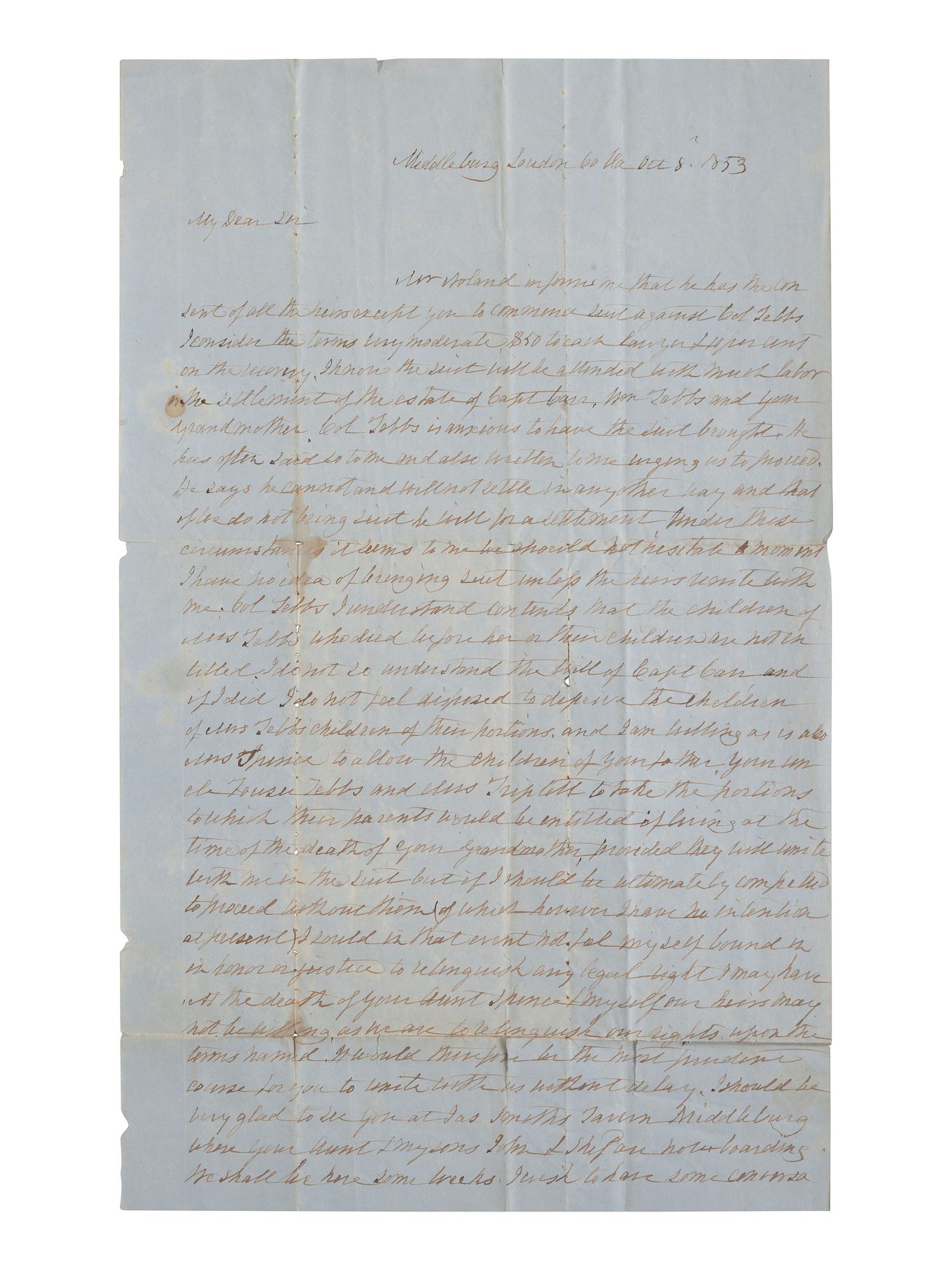 [ENSLAVEMENT & ABOLITION]. A group of 4 documents identified to the Carr and Tebbs families of Virginia, incl. references to the manumission and sale of enslaved persons.