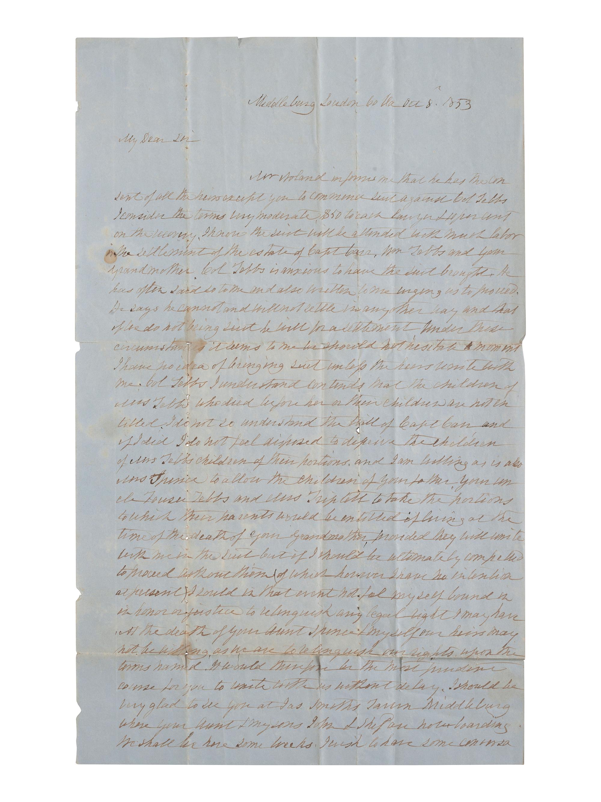 [ENSLAVEMENT & ABOLITION]. A group of 4 documents identified to the Carr and Tebbs families of Virginia, incl. references to the manumission and sale of enslaved persons.