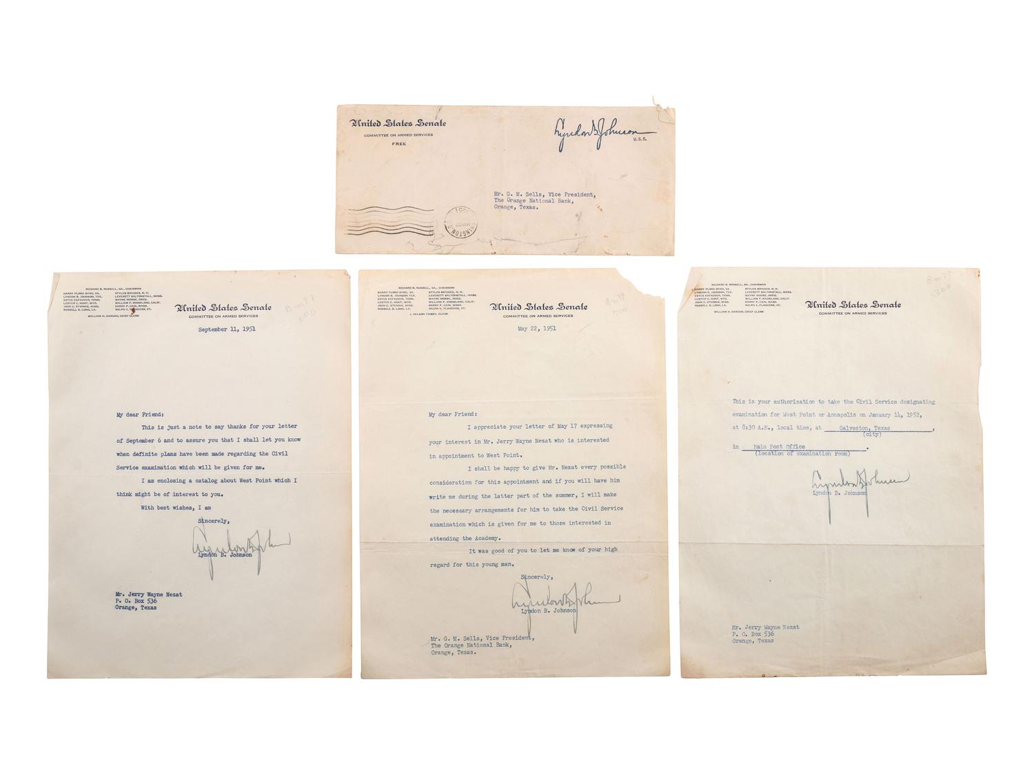 JOHNSON, Lyndon B. (1908-1973). Letters signed ("Lyndon B. Johnson"), most as Senate Majority Whip.