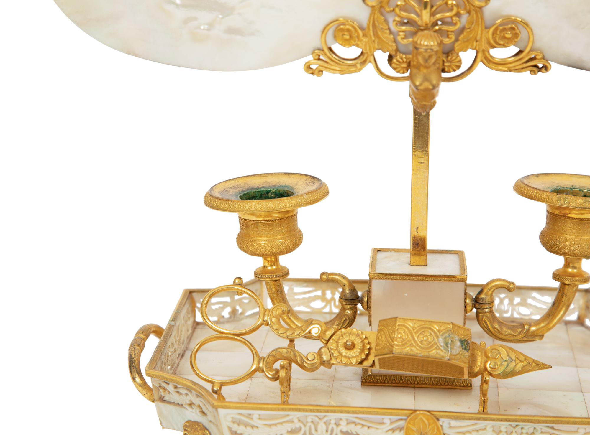 A Palais Royal Gilt Bronze, Shell and Mother-of-Pearl Candelabrum à Écran