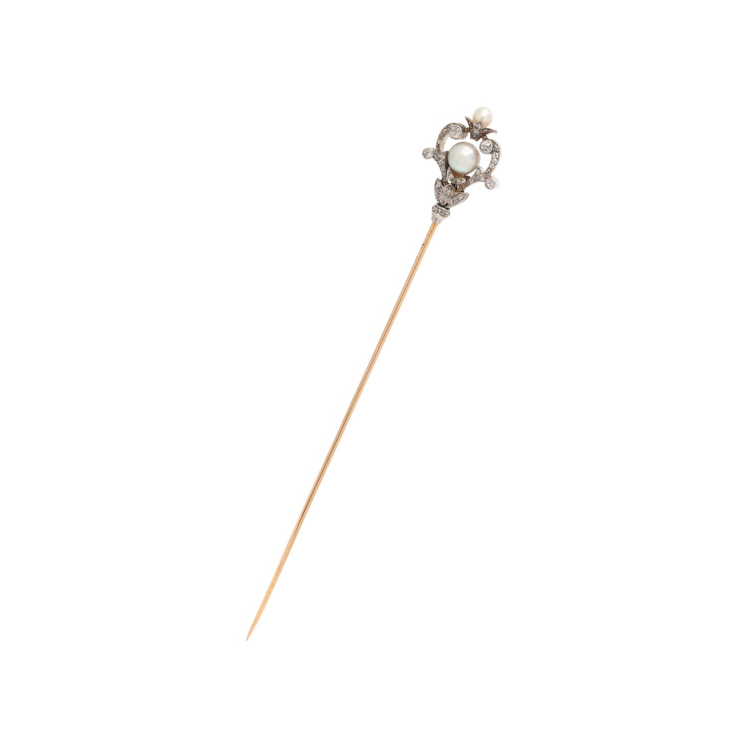 FRENCH, EDWARDIAN, PEARL AND DIAMOND HAT PIN
