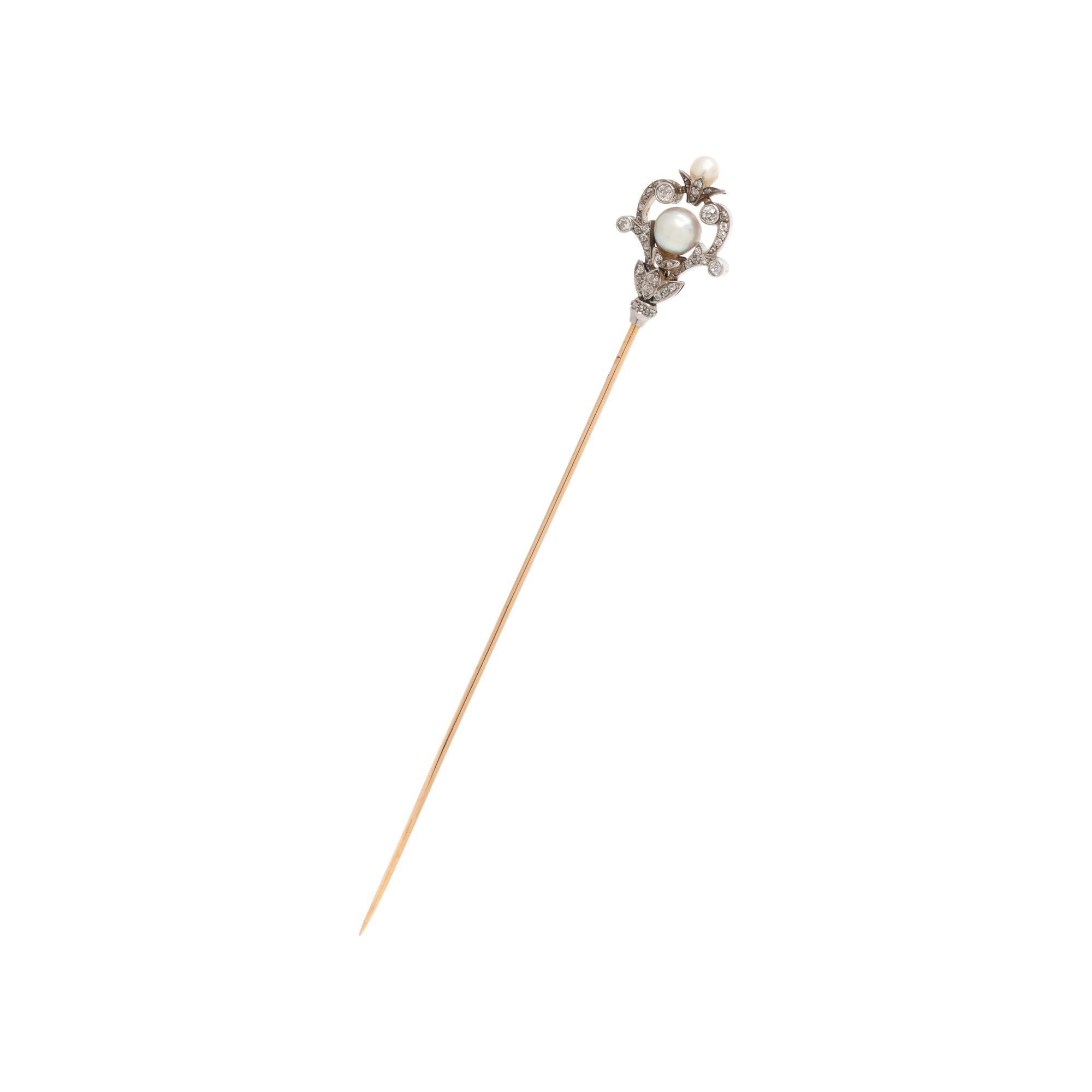 FRENCH, EDWARDIAN, PEARL AND DIAMOND HAT PIN