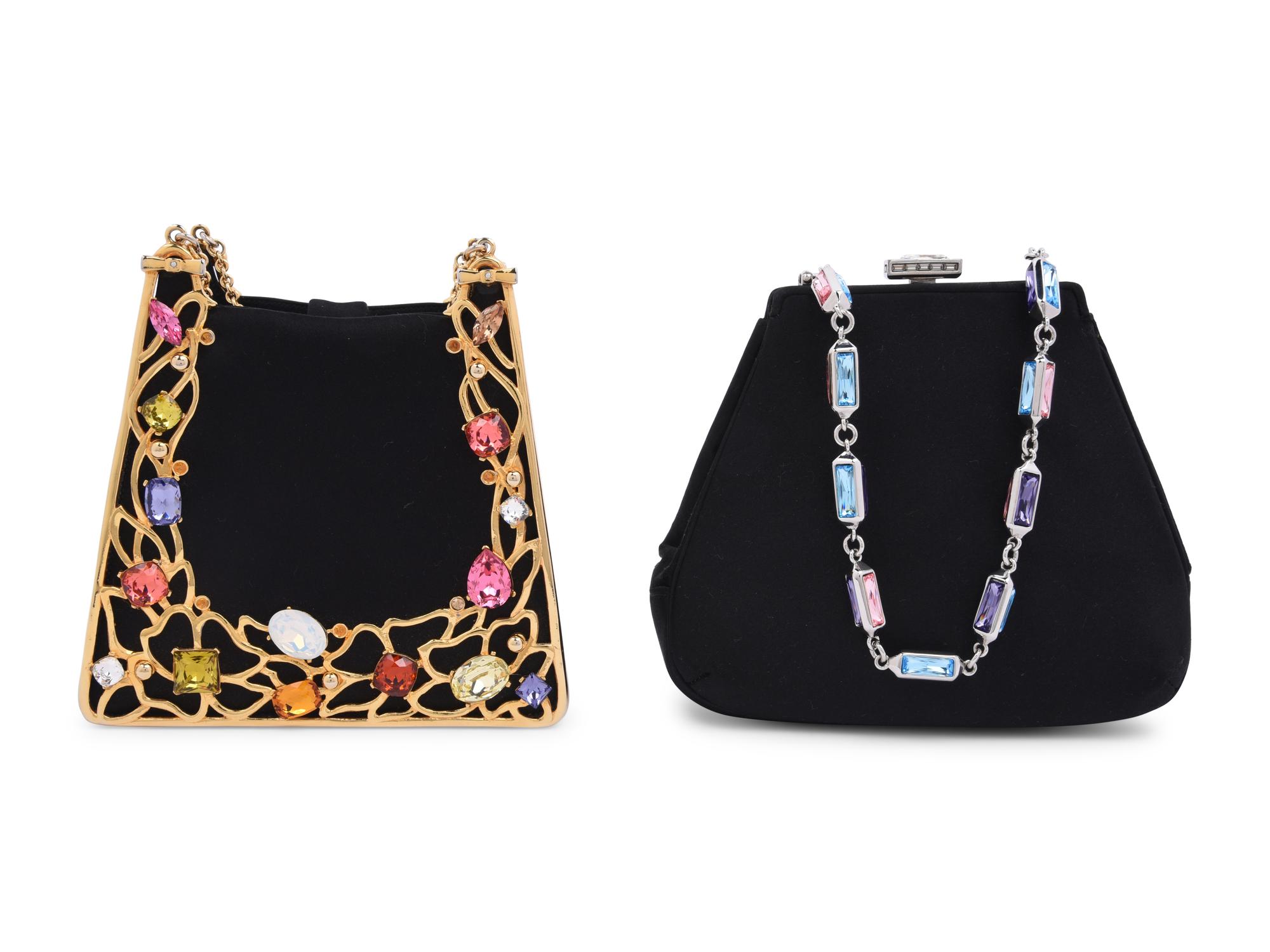 Two Judith Leiber Jeweled Satin Hand Bags