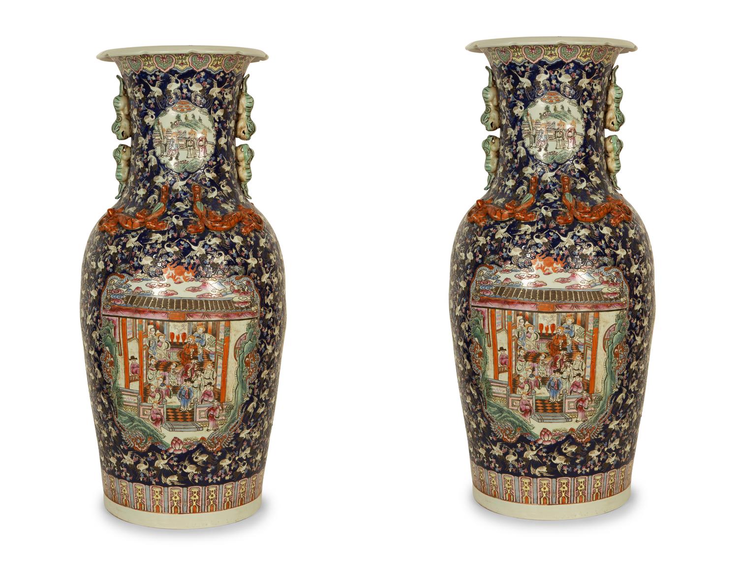 A Pair of Chinese Famille Noir Porcelain Floor Vases