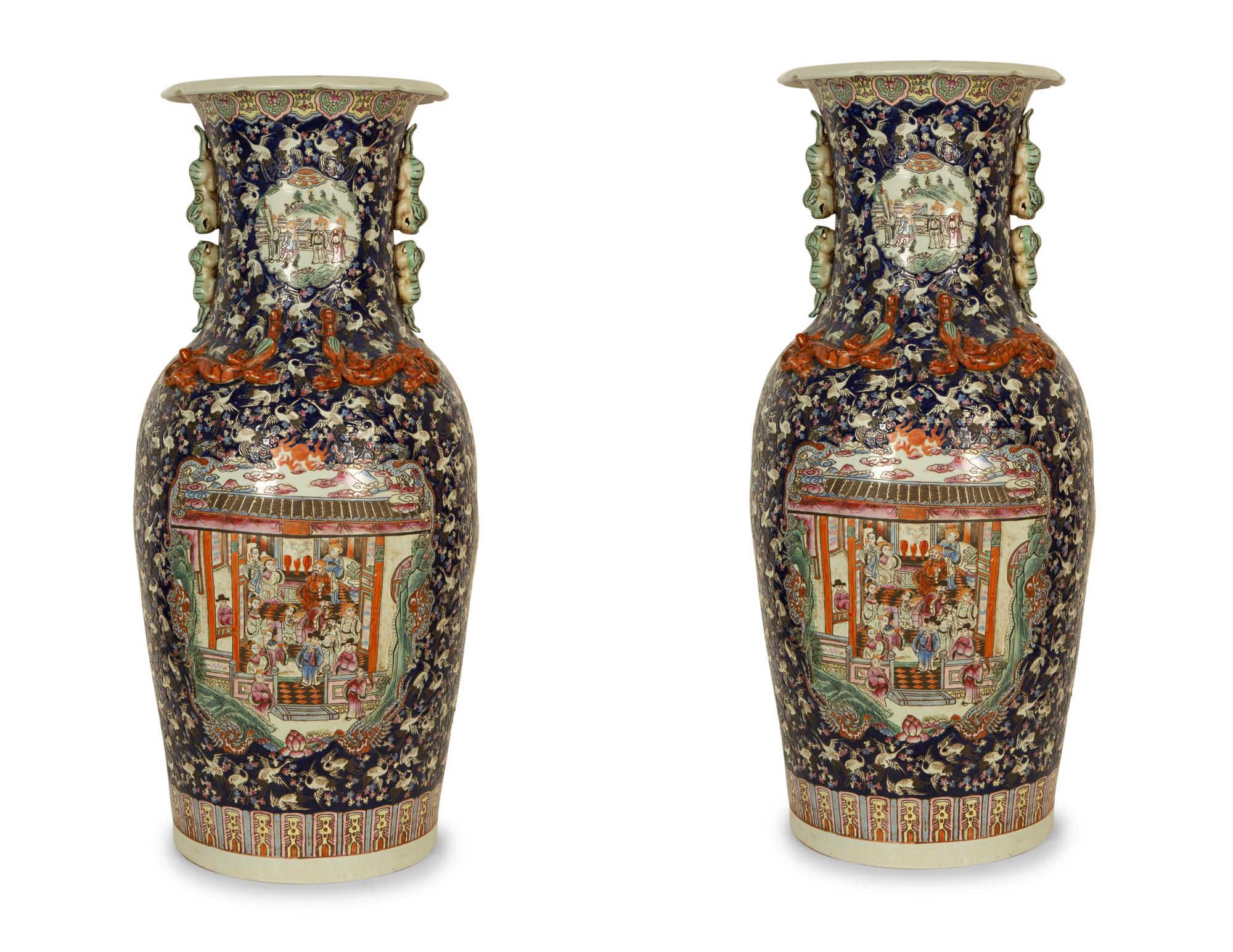 A Pair of Chinese Famille Noir Porcelain Floor Vases