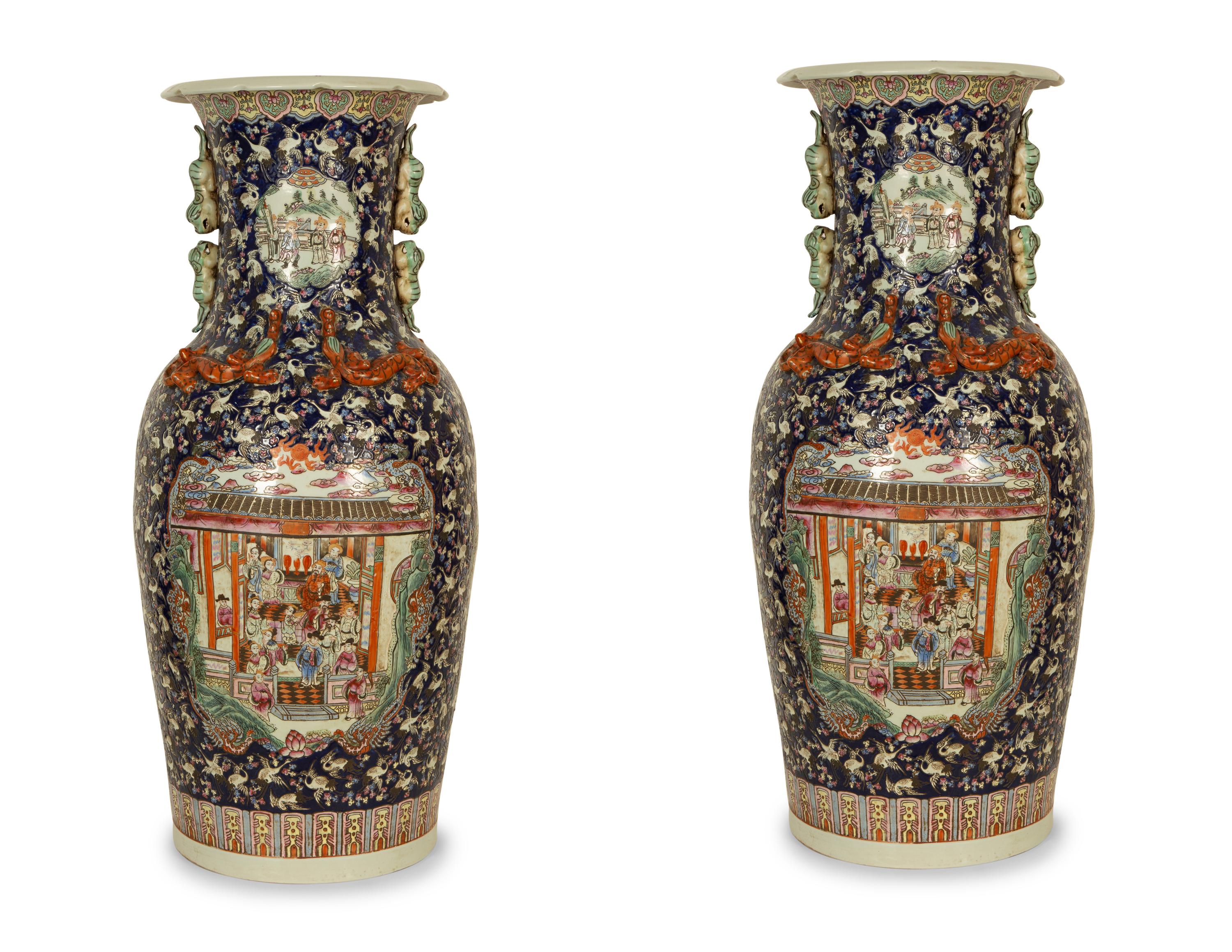 A Pair of Chinese Famille Noir Porcelain Floor Vases