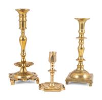 Three Continental Brass Candlesticks