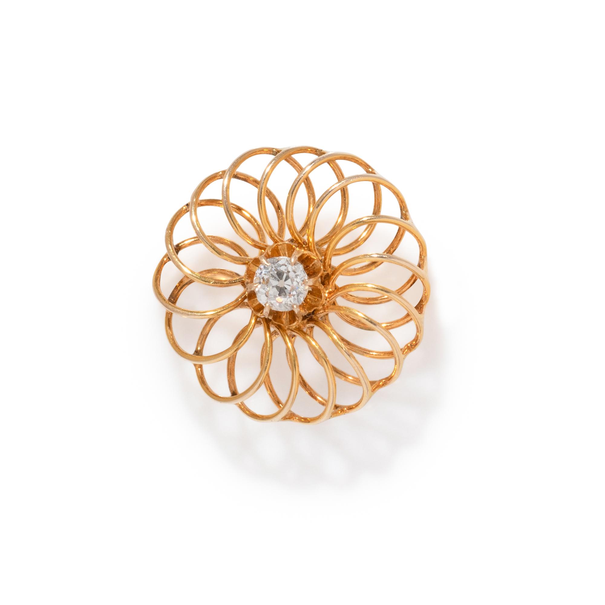 YELLOW GOLD AND DIAMOND BROOCH