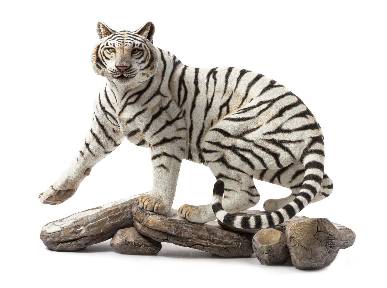 A Connoisseur of Malvern Porcelain Model of a White Bengal Tiger Width 28 inches.