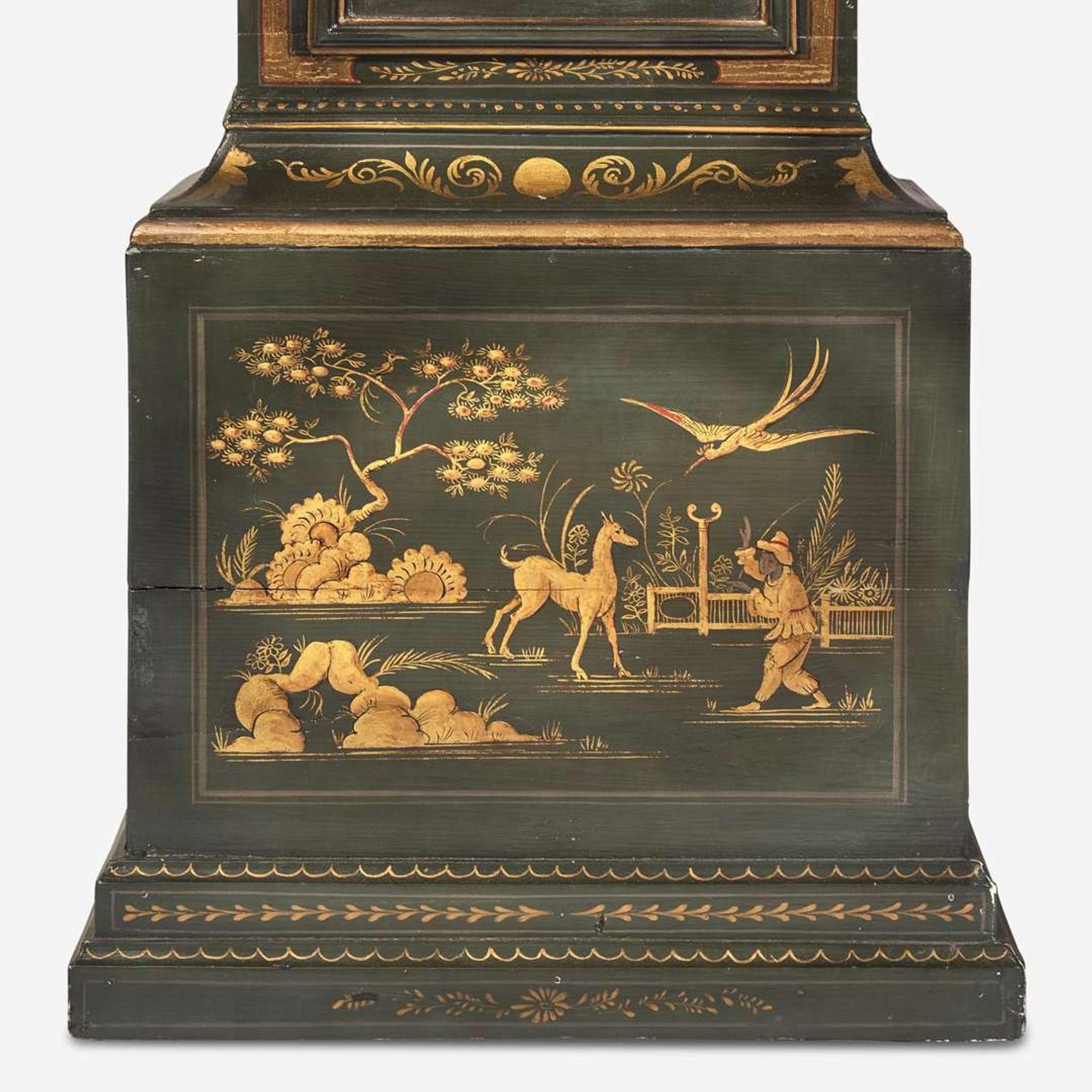 A George I style green japanned tall case clock The case 20th century, the works signed William Sprunt Edzell, 18th century and later