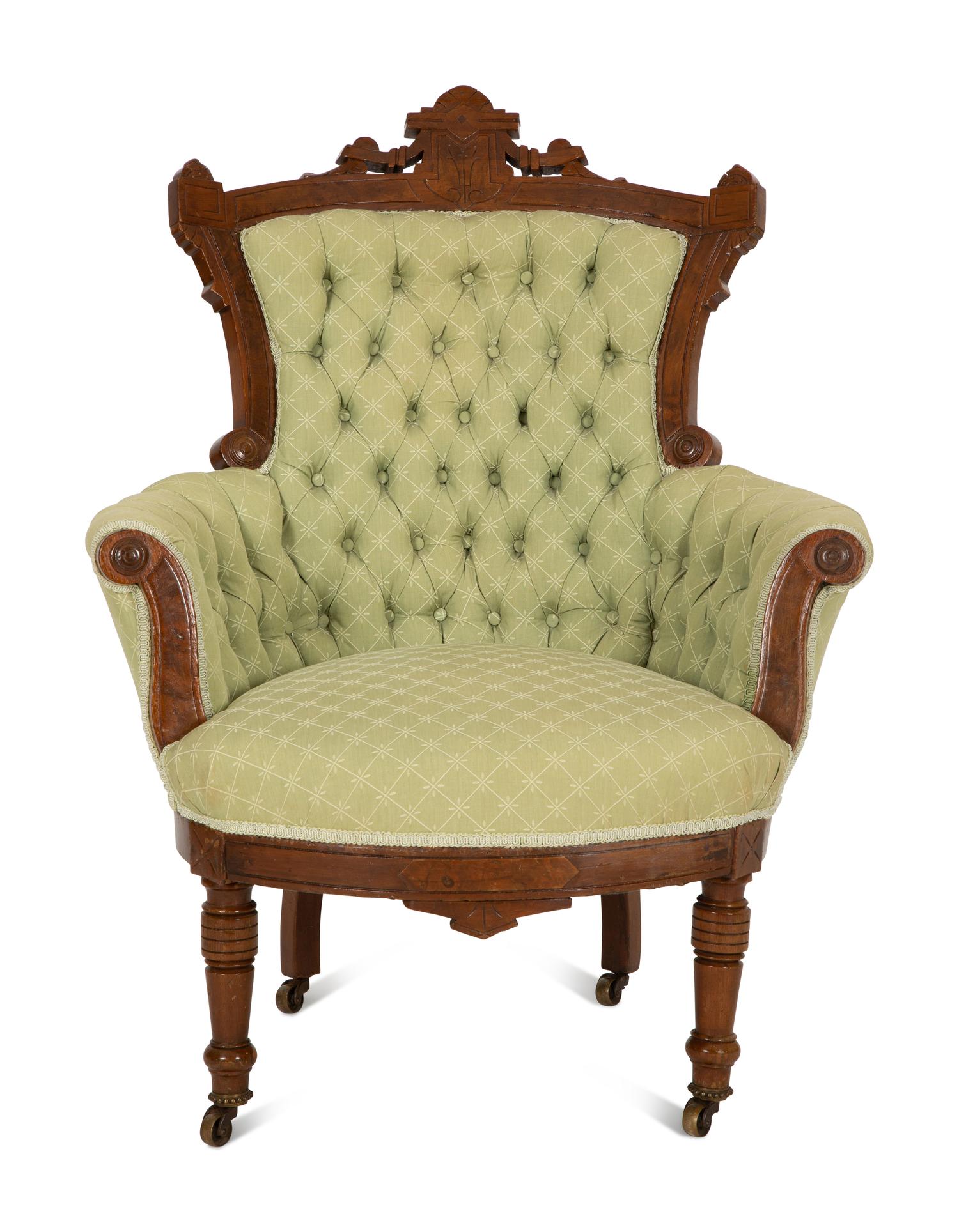 Two American Carved Mahogany Upholstered Chairs