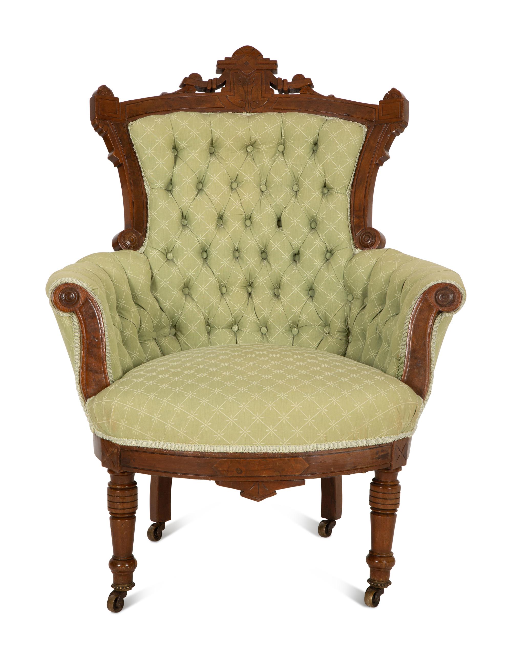 Two American Carved Mahogany Upholstered Chairs