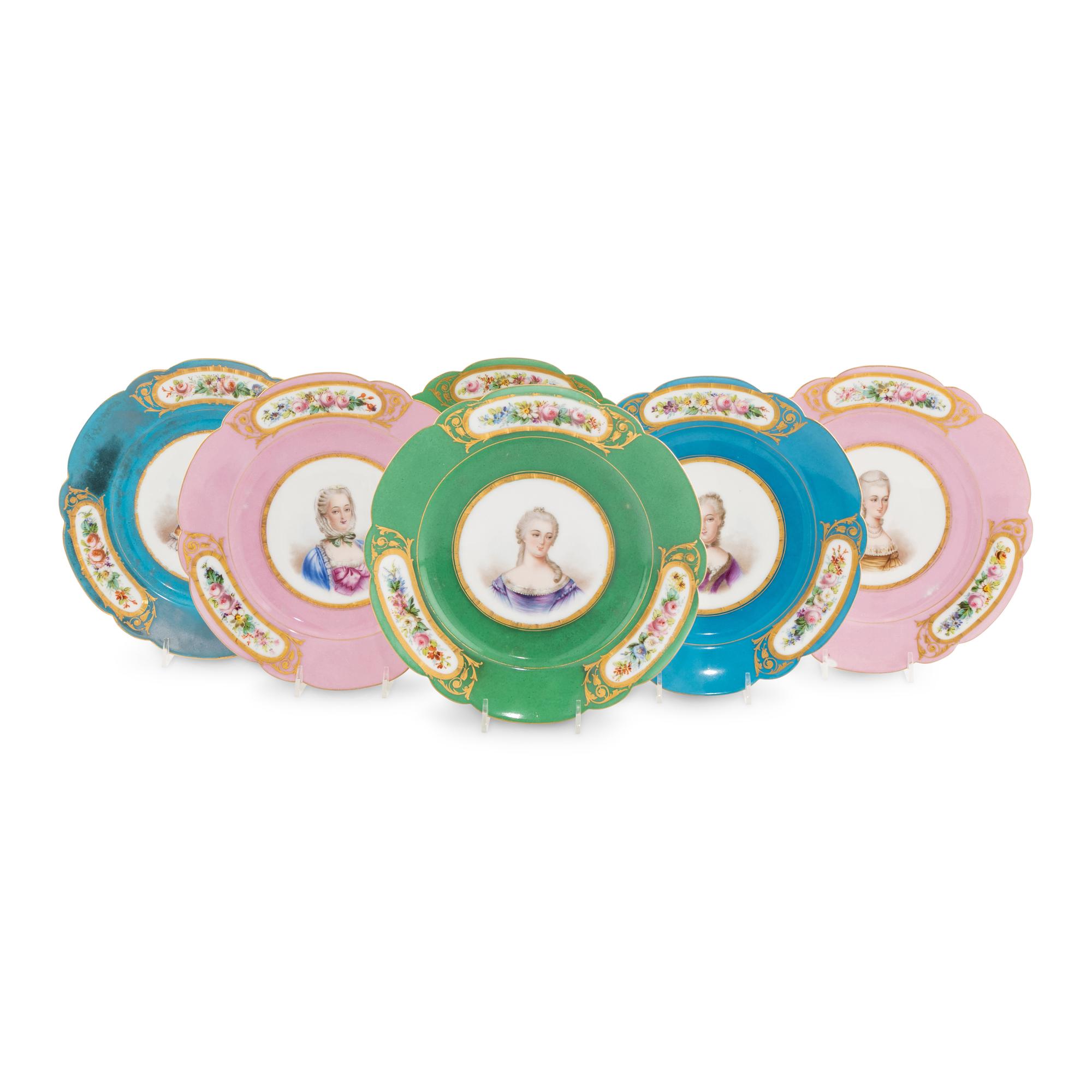 A Set of Six Sèvres-Style Porcelain Portrait Plates