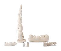 Carved Walrus Ivory Sculptures, with Baleen Inlay