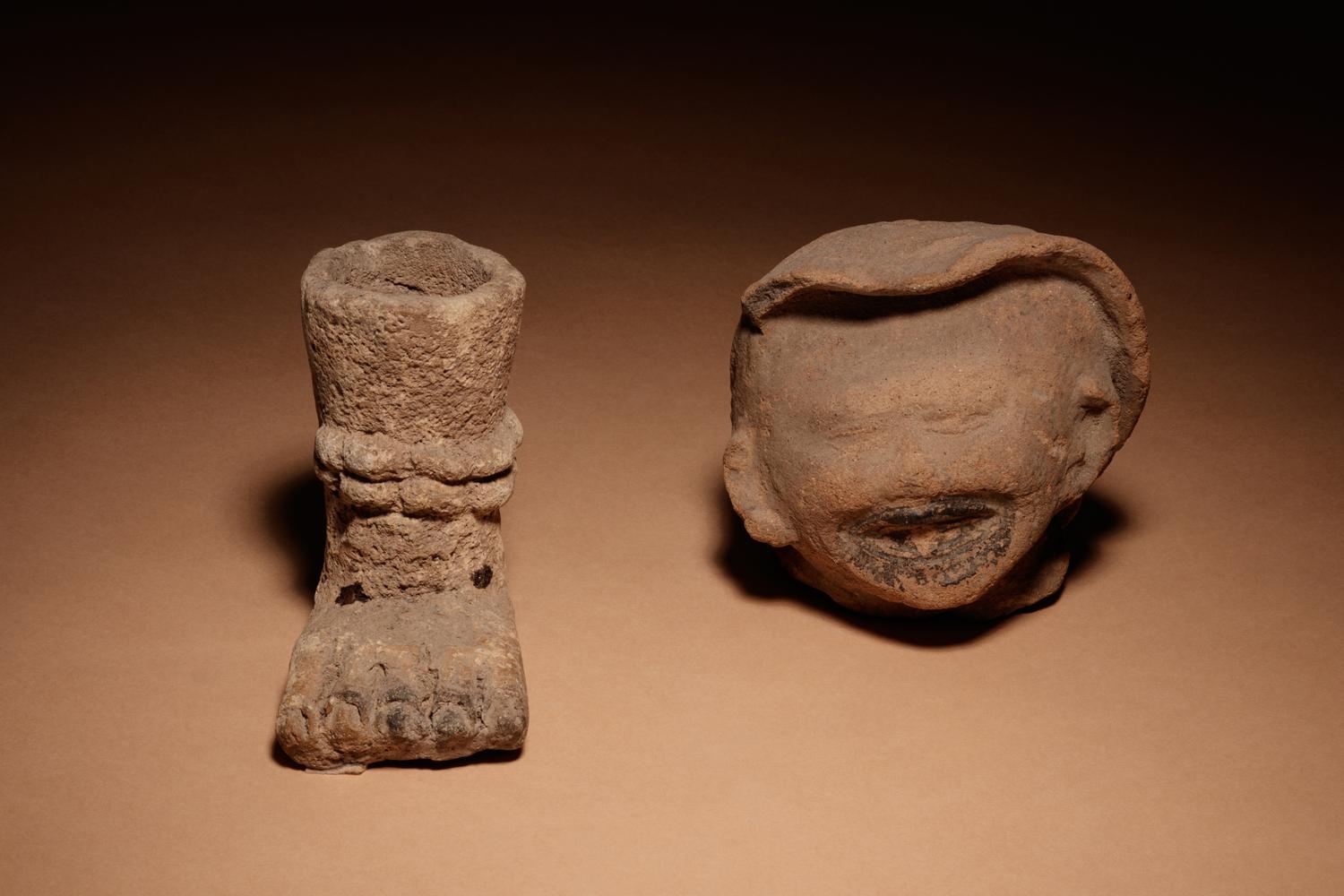 A Nayarit Terracotta Warrior Figure, with Associated Head and Foot