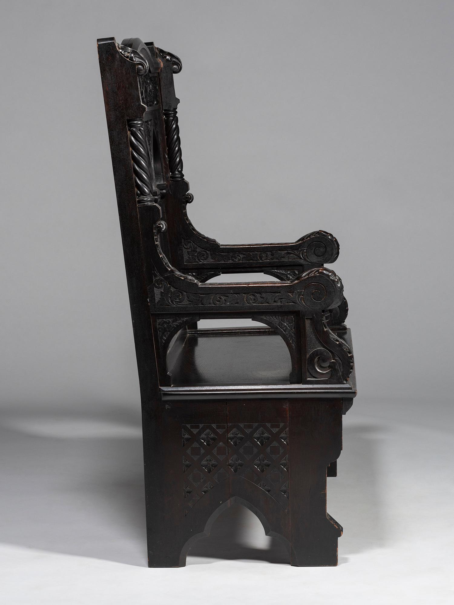 Cincinnati Art-Carved Bench with Inset Painted Panels, 1884