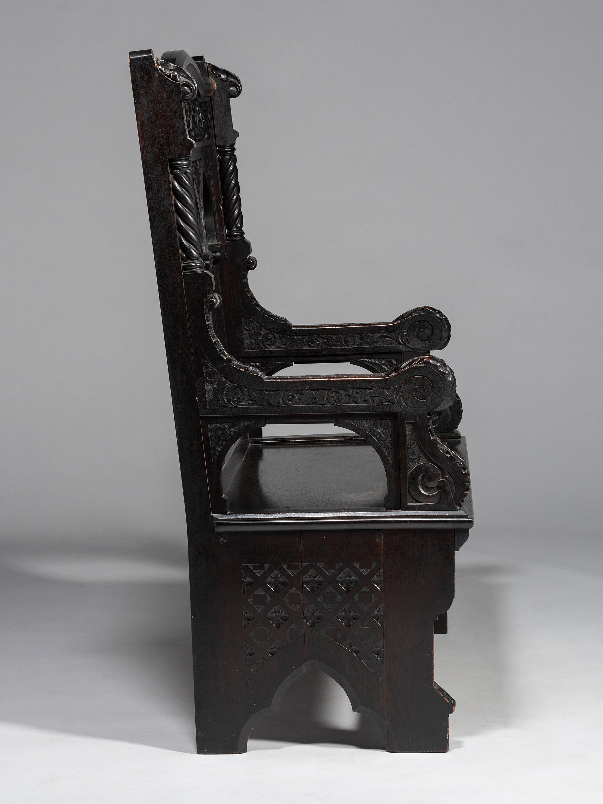 Cincinnati Art-Carved Bench with Inset Painted Panels, 1884