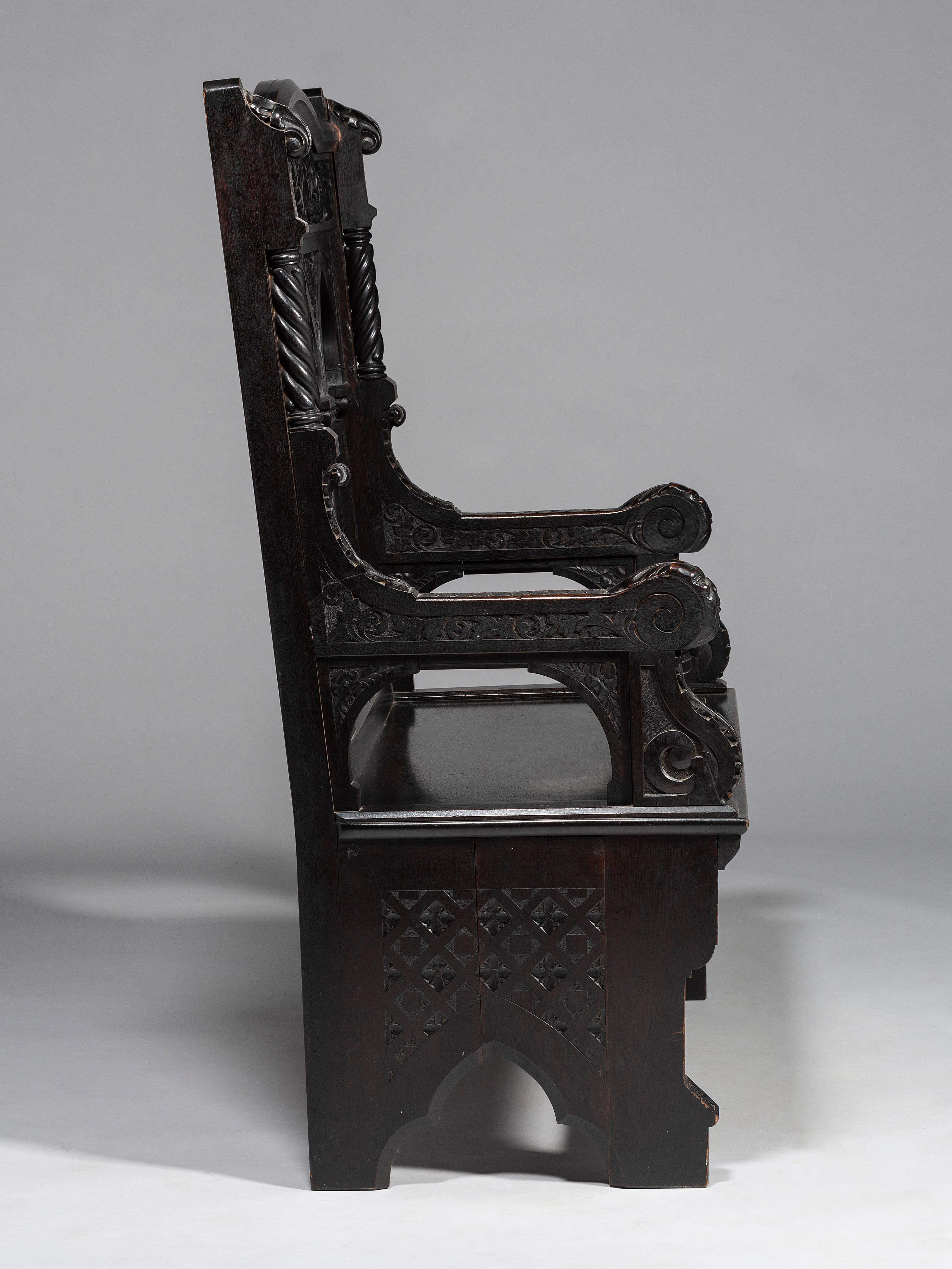Cincinnati Art-Carved Bench with Inset Painted Panels, 1884