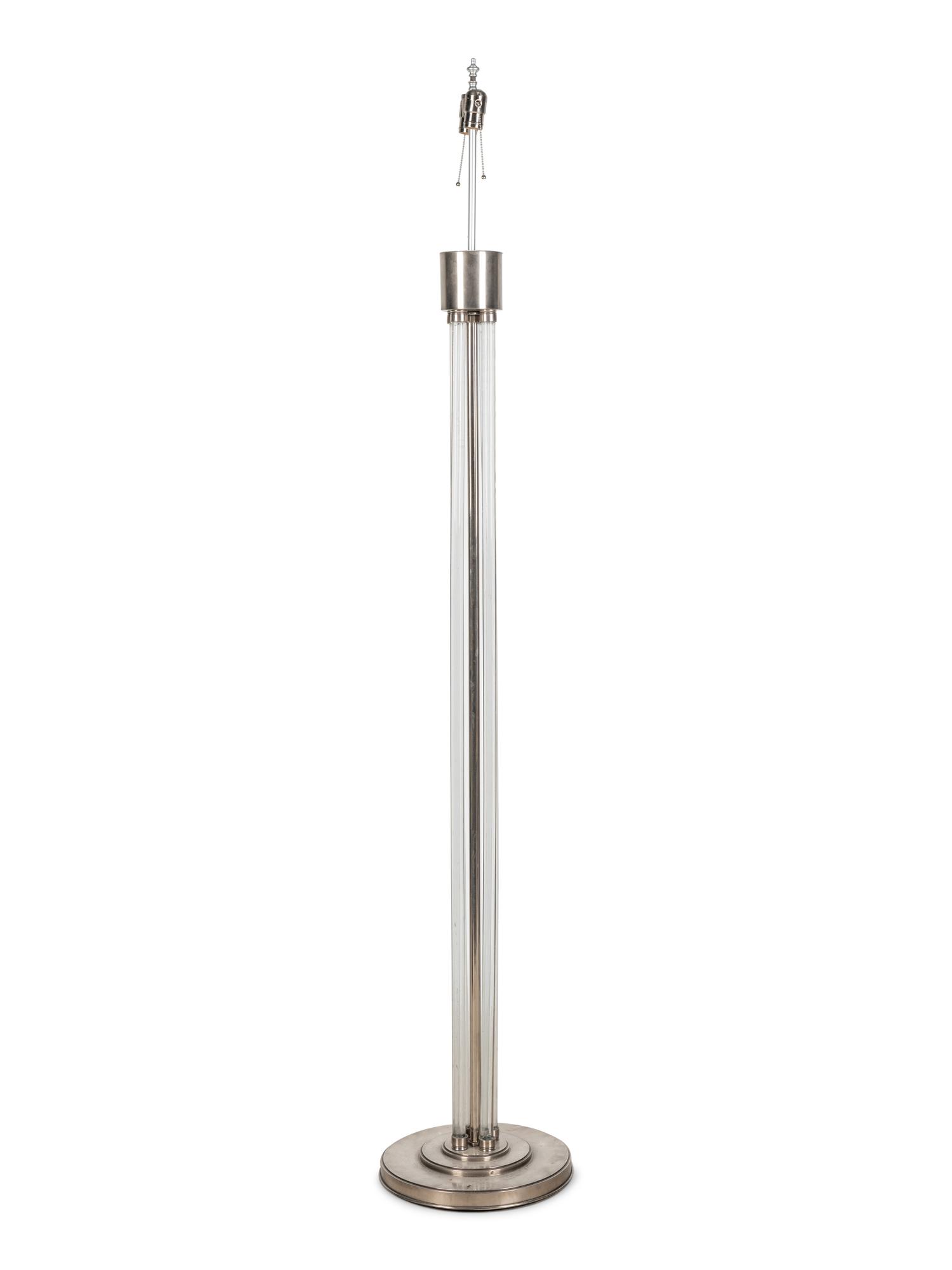 A French Nickeled Bronze and Lucite Floor Lamp