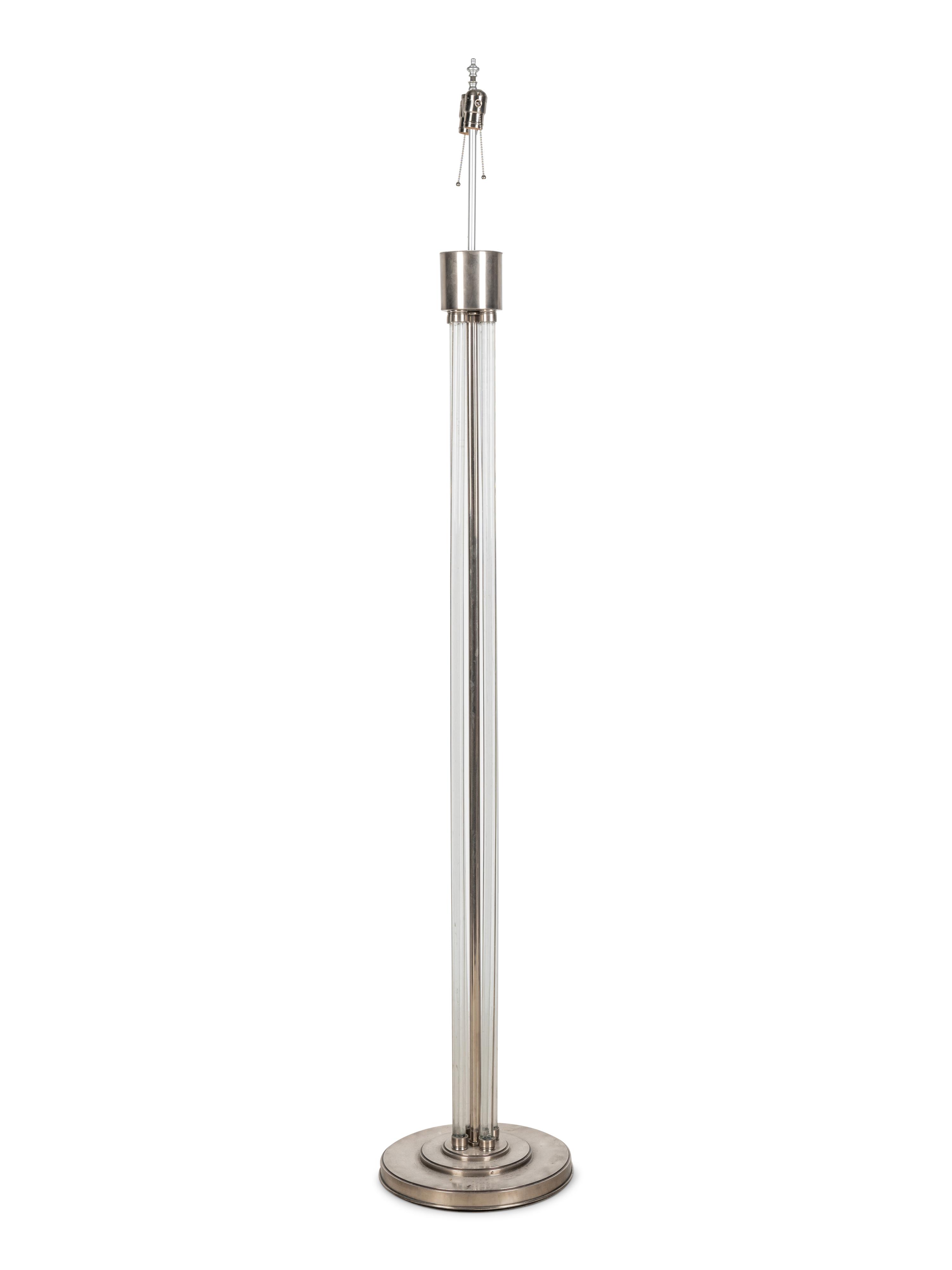 A French Nickeled Bronze and Lucite Floor Lamp