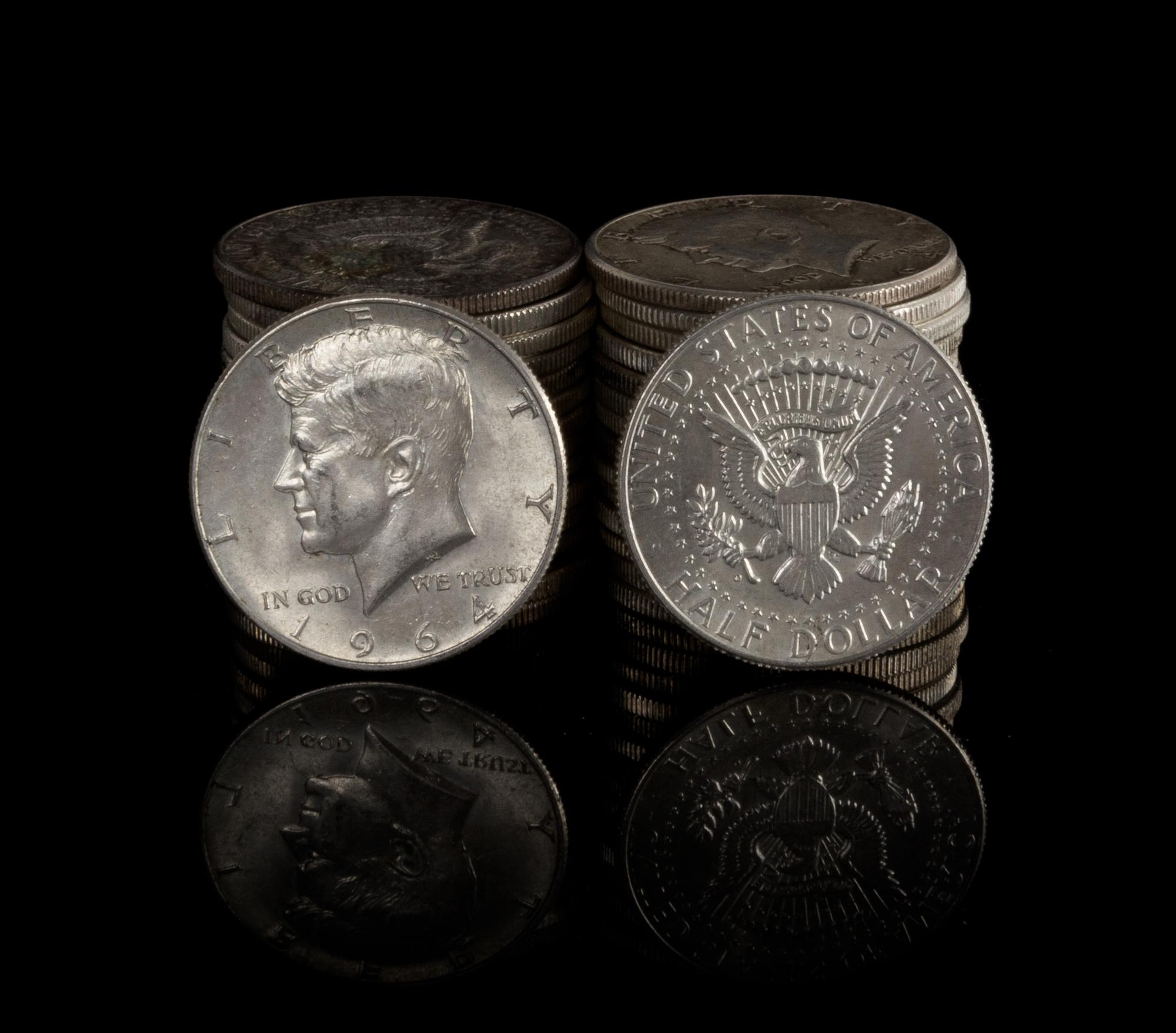 A Collection of 35 United States 1964 John F. Kennedy Silver Half-Dollars