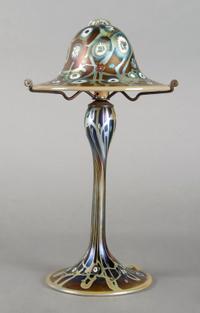A Carl Radke Iridescent Glass Lamp, Height 14 3/4 inches.