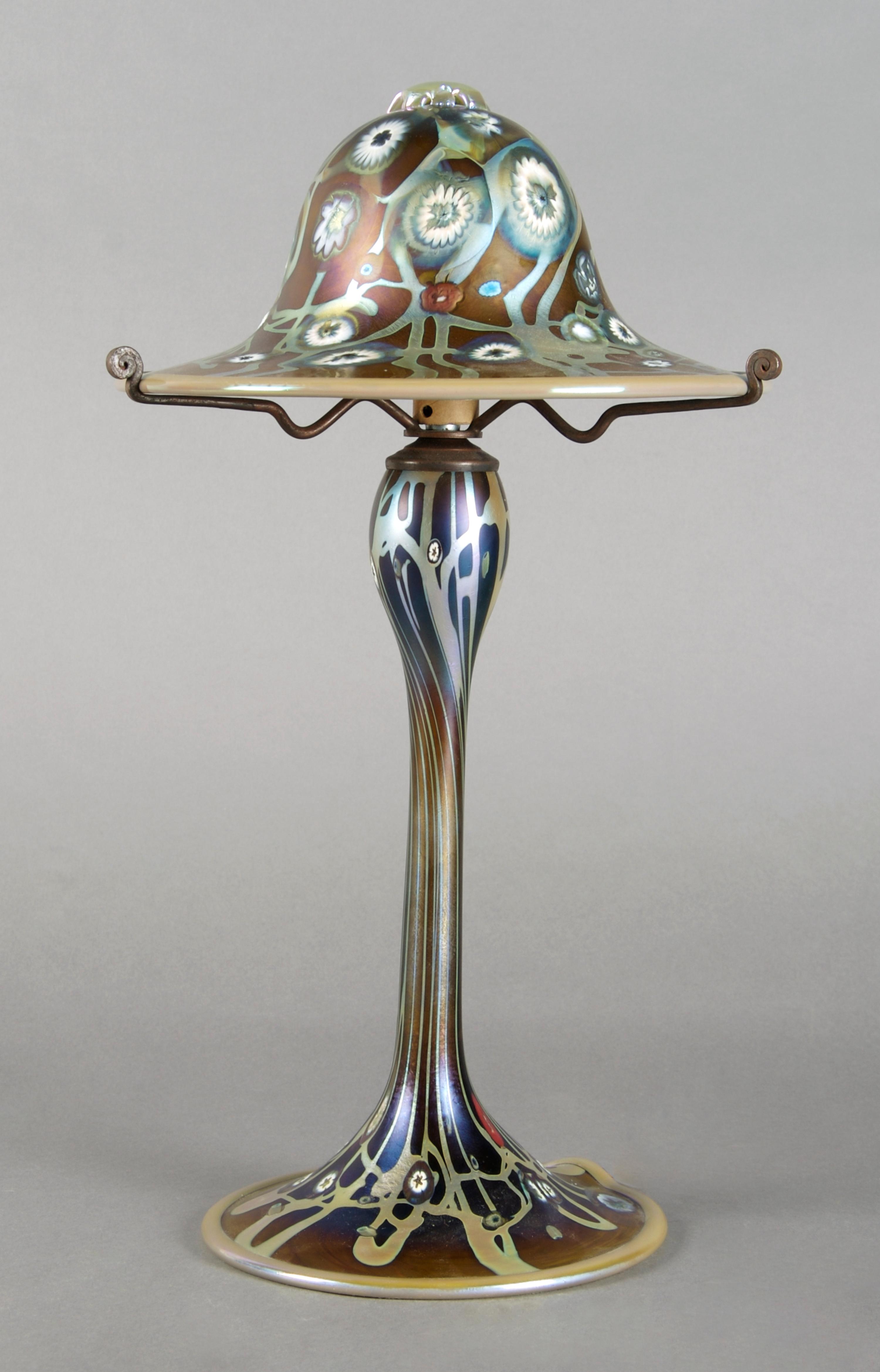 A Carl Radke Iridescent Glass Lamp, Height 14 3/4 inches.