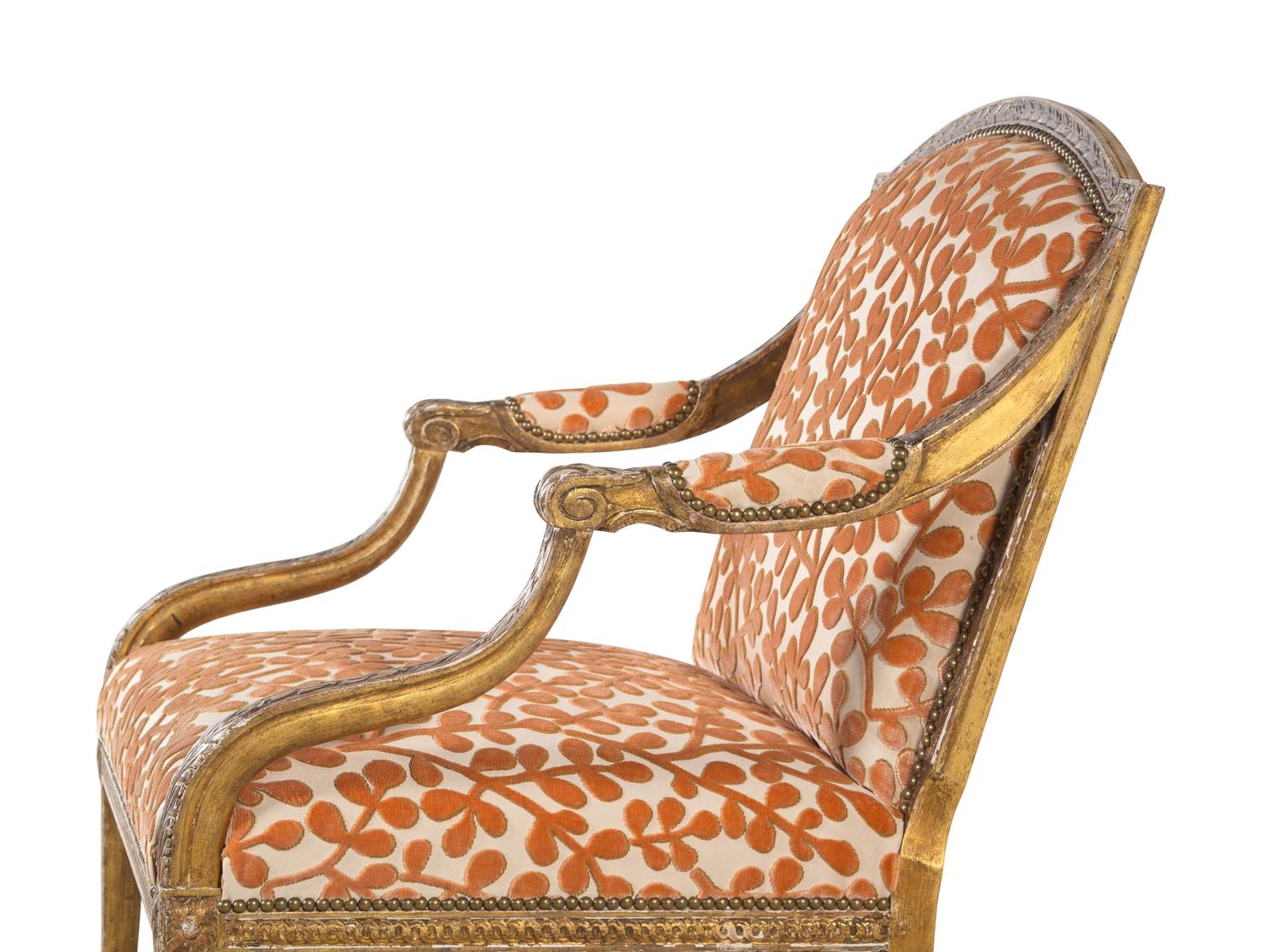 A Pair of Louis XVI Style Carved Giltwood Fauteuils