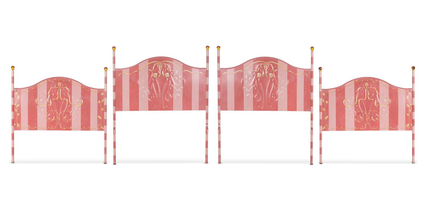 A Pair of Painted Metal Headboards and Footboards