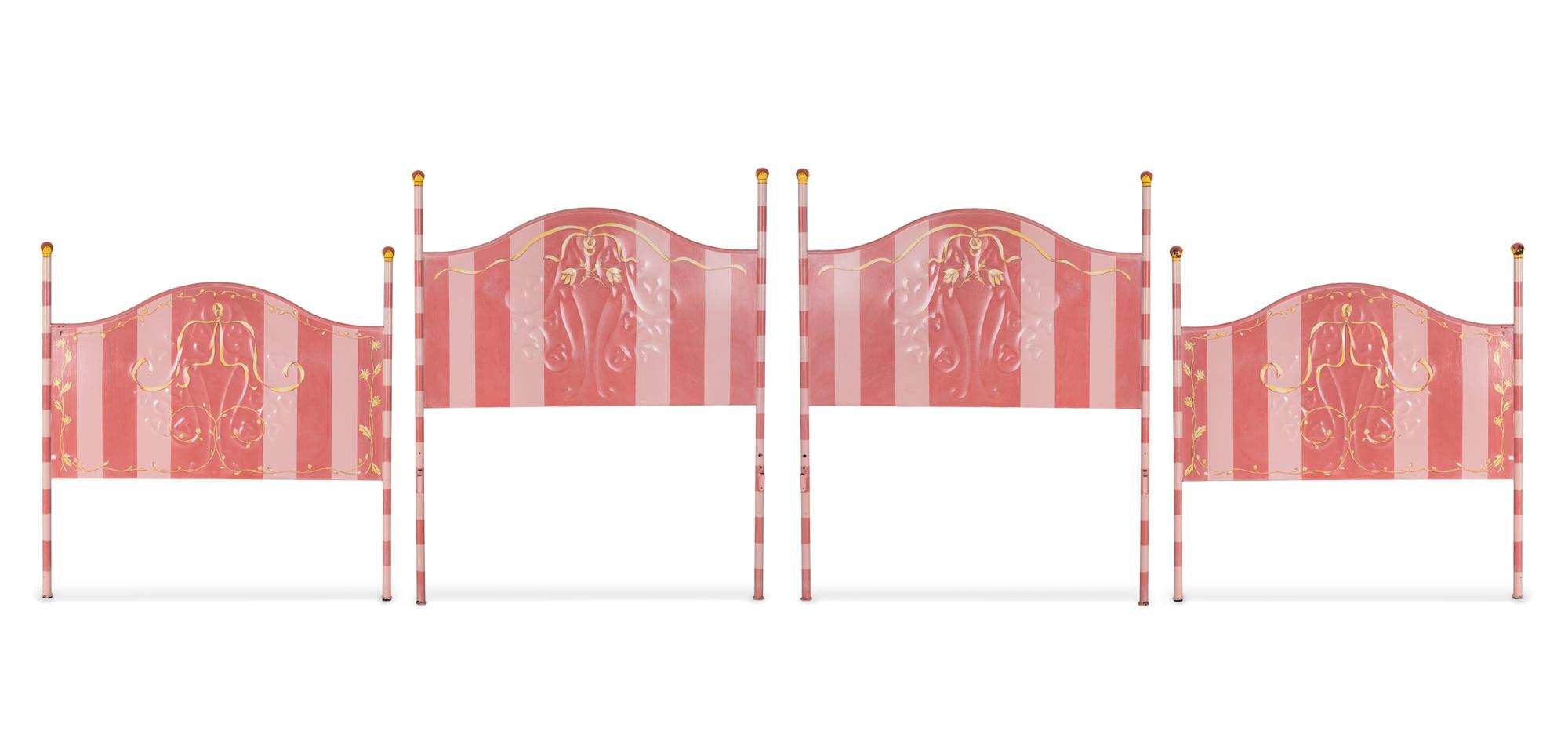 A Pair of Painted Metal Headboards and Footboards