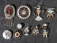 An Assortment of Zuni Mosaic Inlay Pins / Pendants