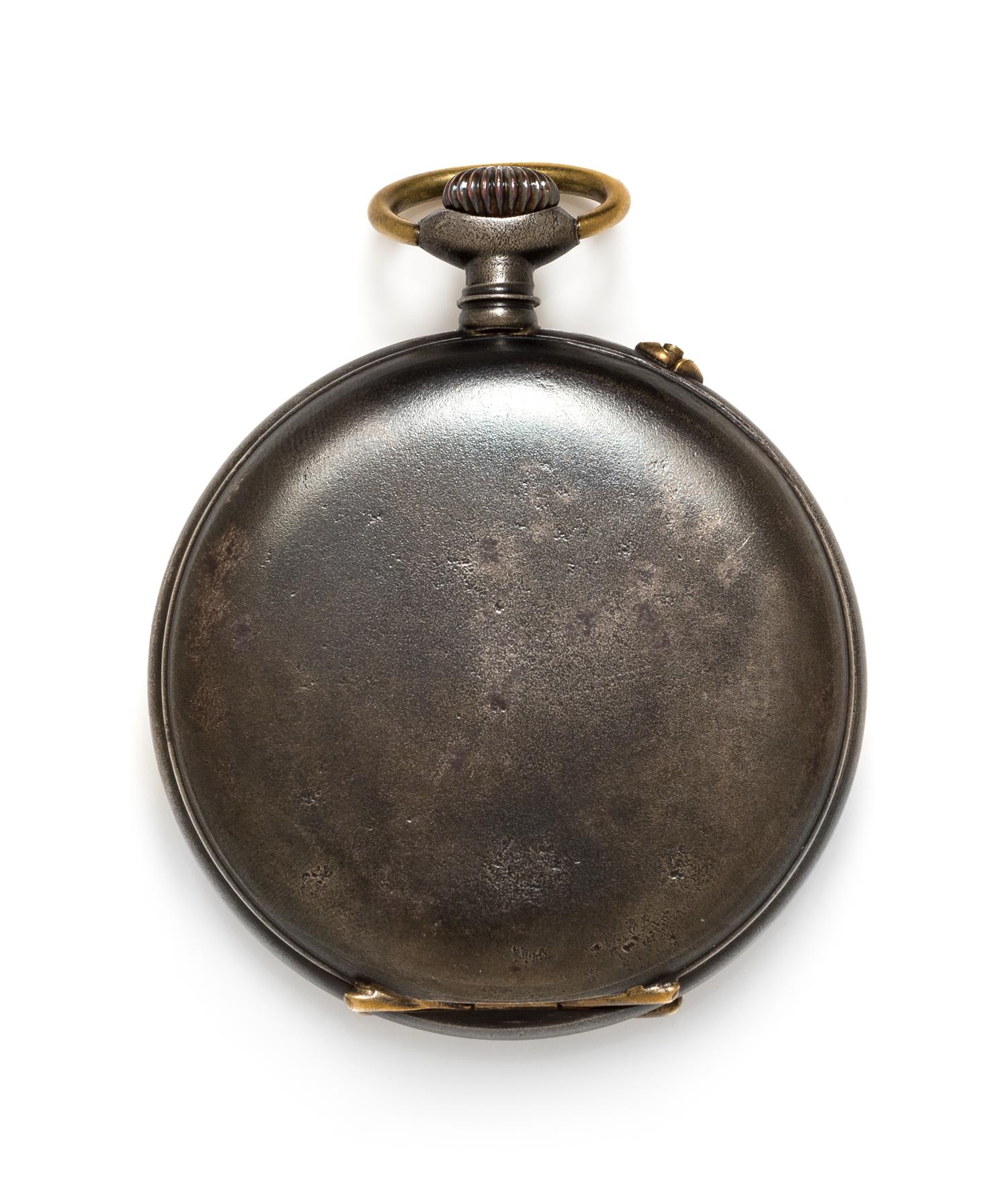 A Gunmetal Open Face Triple Calendar Moonphase Pocket Watch, A. Robert, 58.60 dwts.