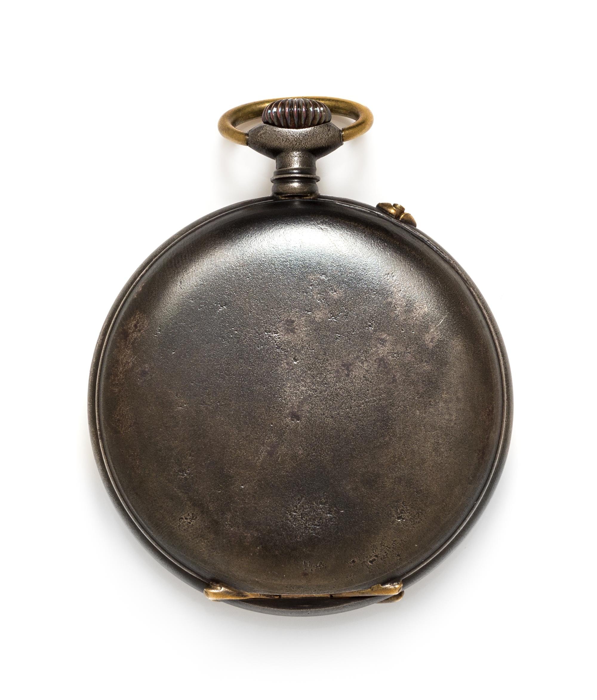 A Gunmetal Open Face Triple Calendar Moonphase Pocket Watch, A. Robert, 58.60 dwts.