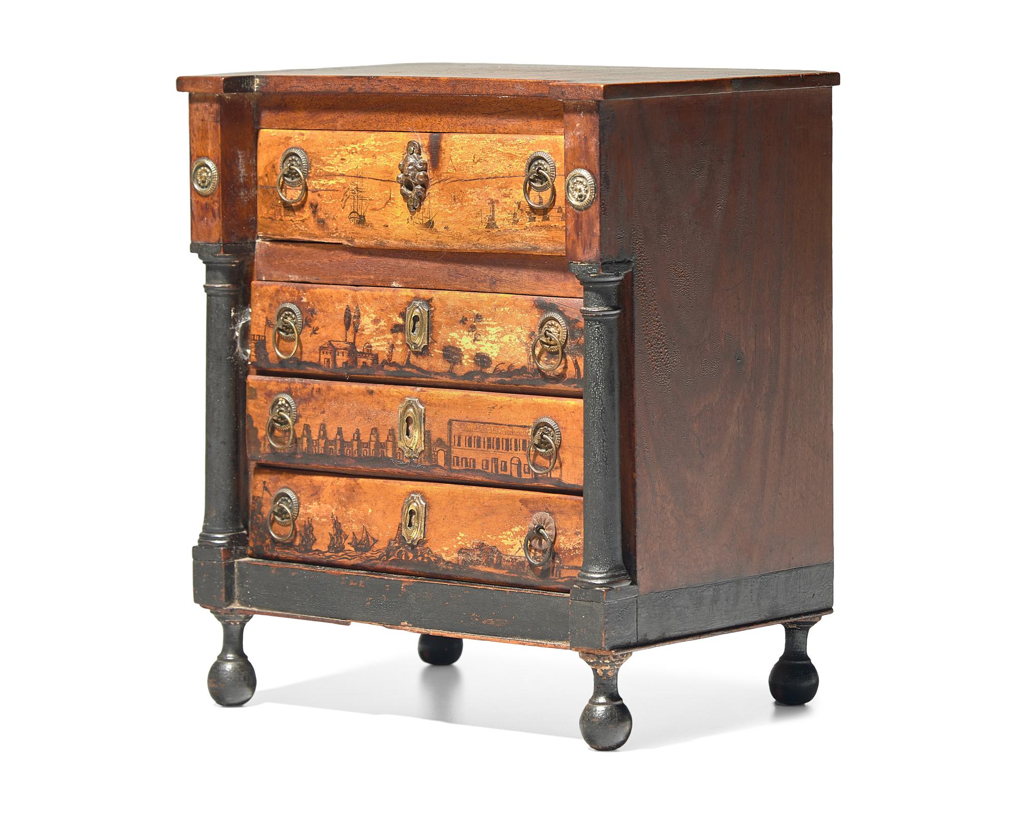 A Miniature Painted and Ink-Decorated Chest of Drawers, Circa 1820
