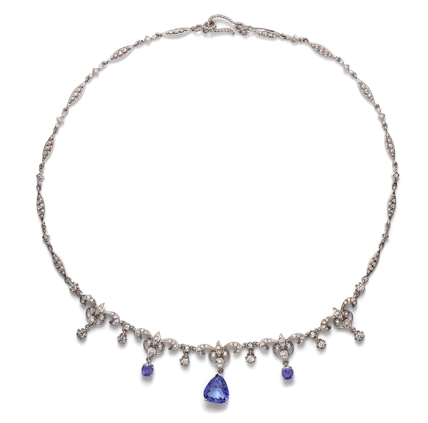 An 18 Karat White Gold, Tanzanite and Diamond Necklace,