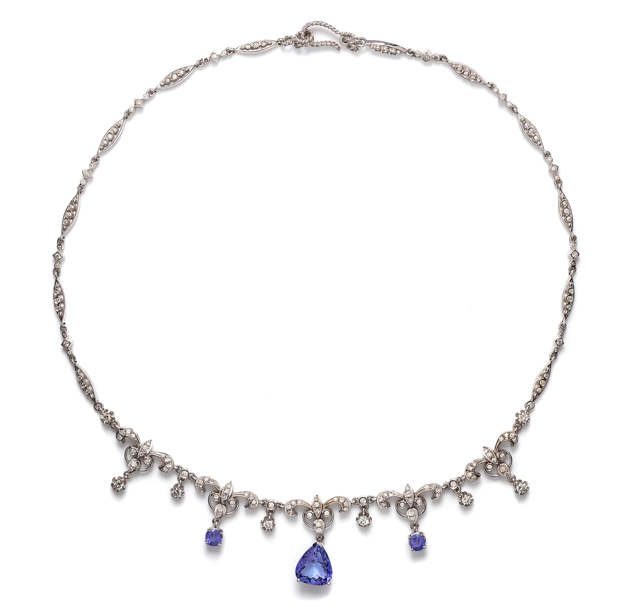An 18 Karat White Gold, Tanzanite and Diamond Necklace,