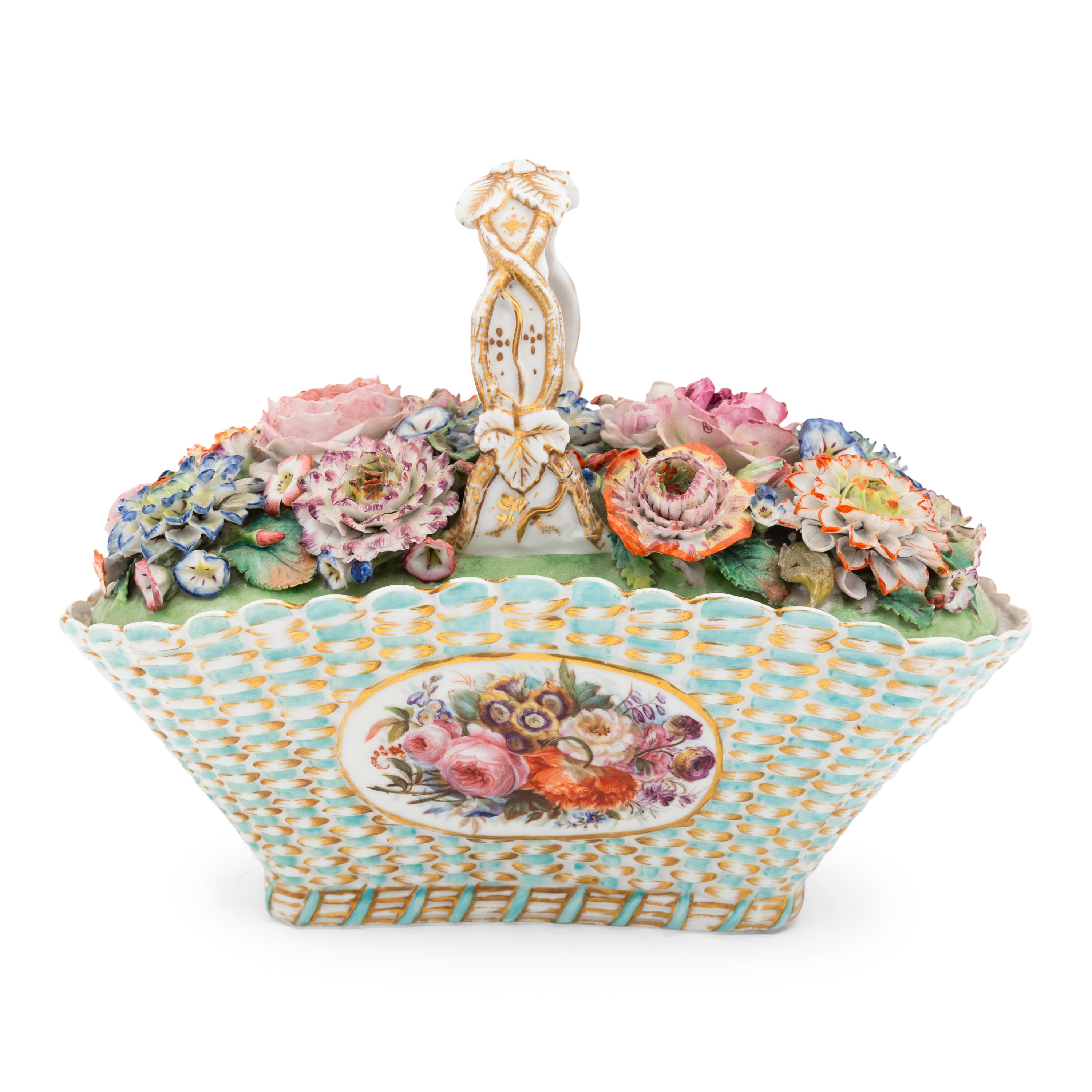 A Paris Porcelain Floral-Encrusted Basket and Cover — Jacob Petit