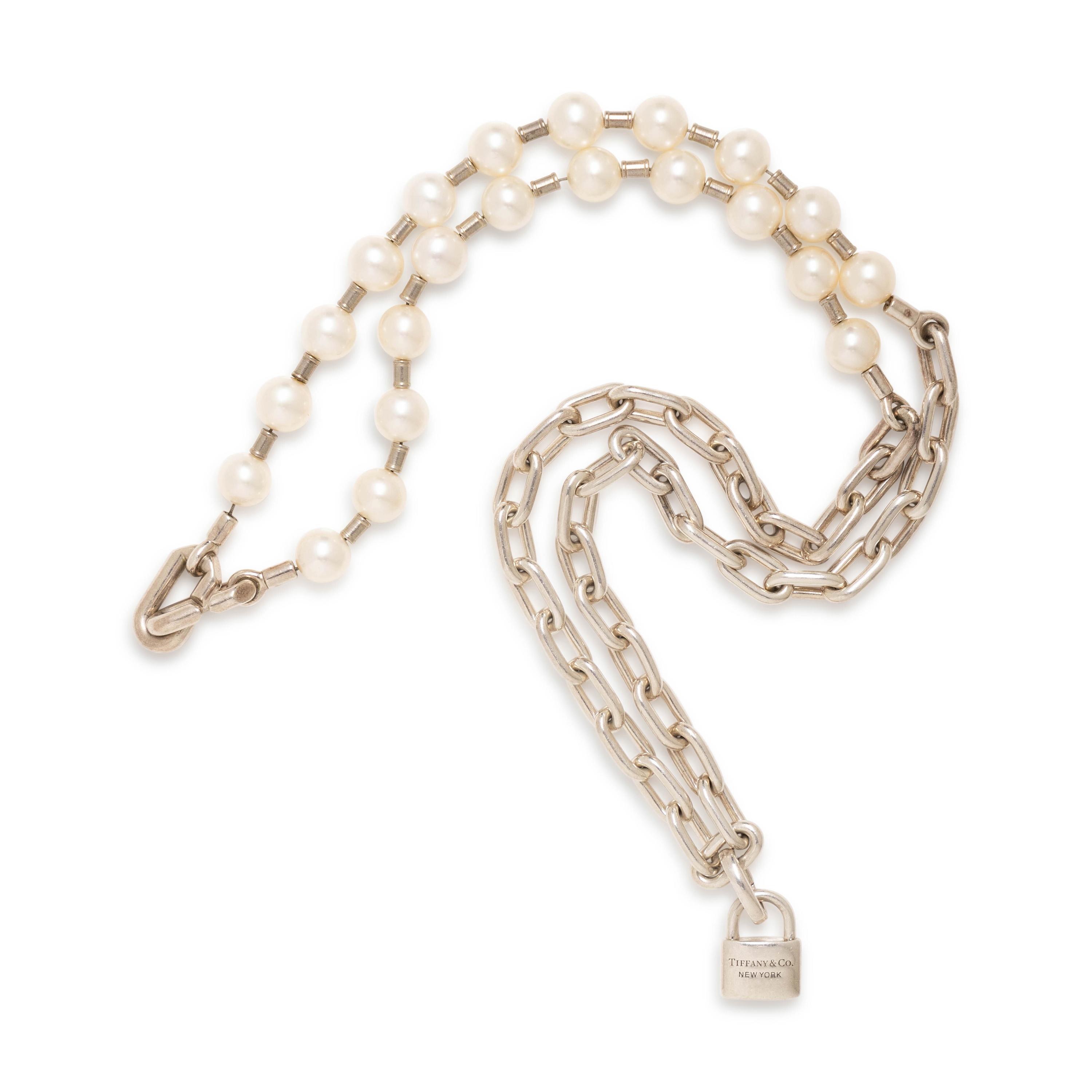 Tiffany & Co., Silver HardWear Pearl Lock Necklace & Silver Bracelet