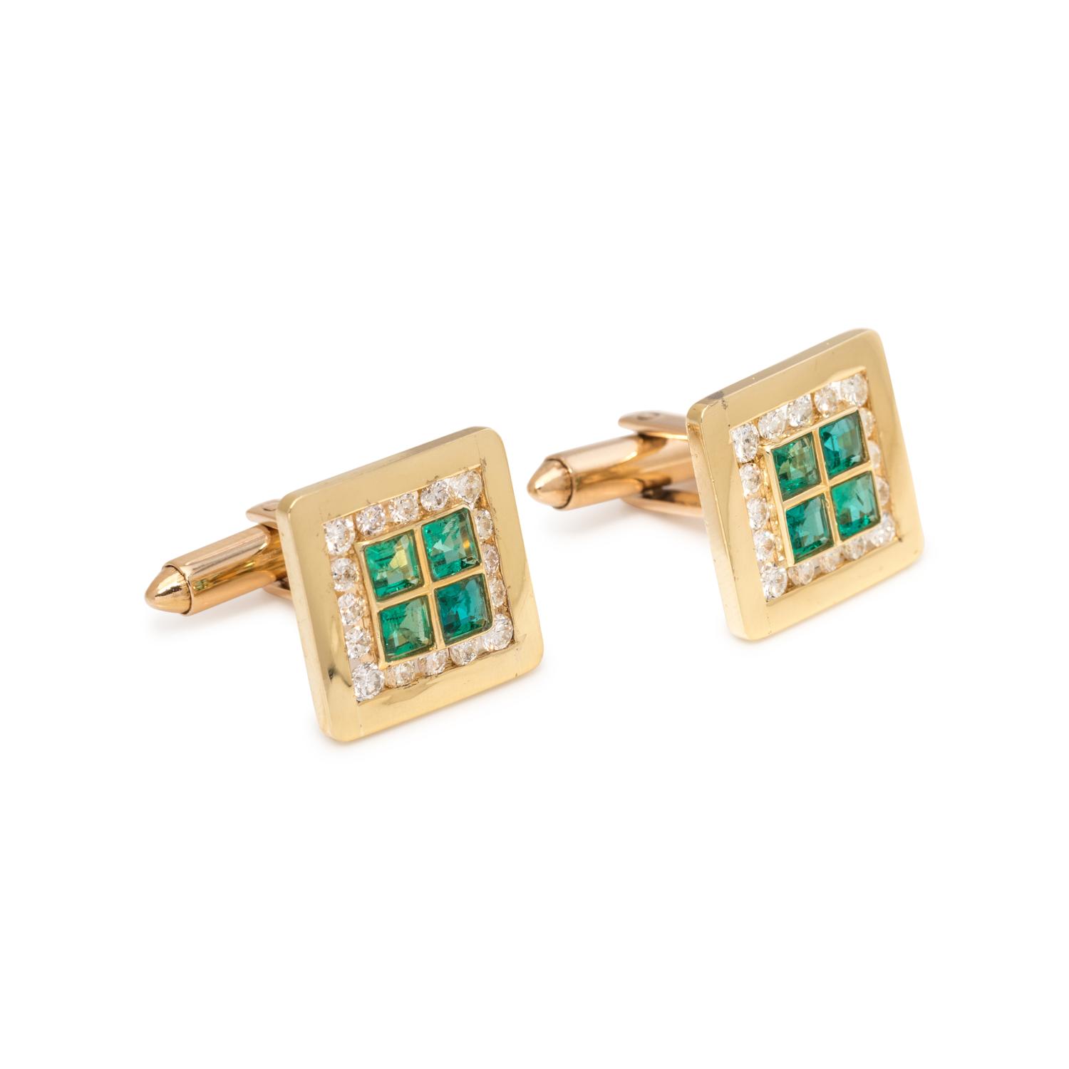 EMERALD AND DIAMOND CUFFLINKS