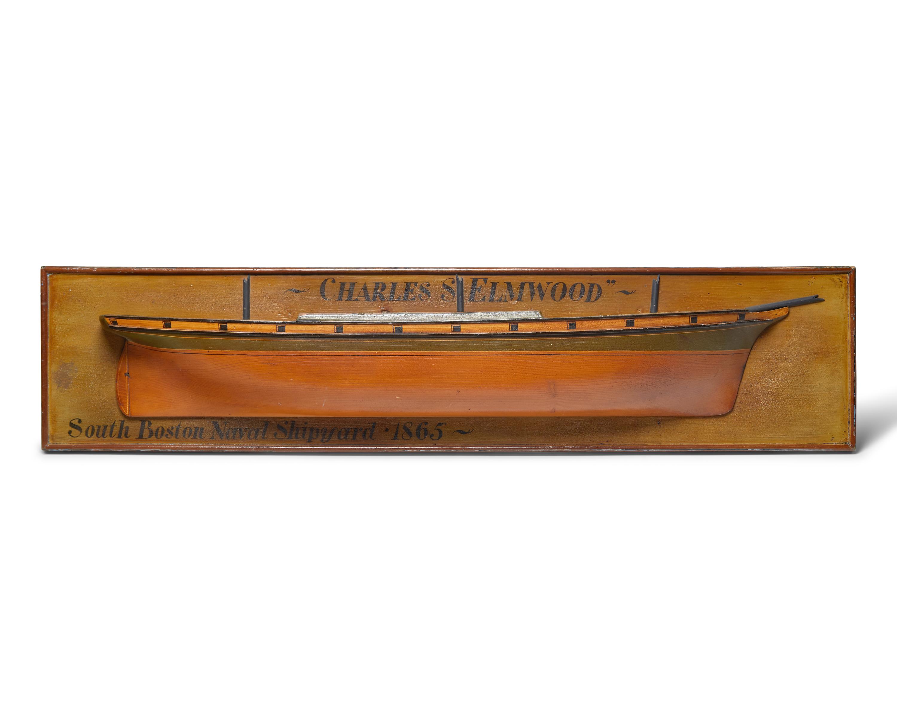 A Painted and Carved Wood Half-Hull Model of the Ship Charles S. Elmwood of South Boston Naval Shipyard