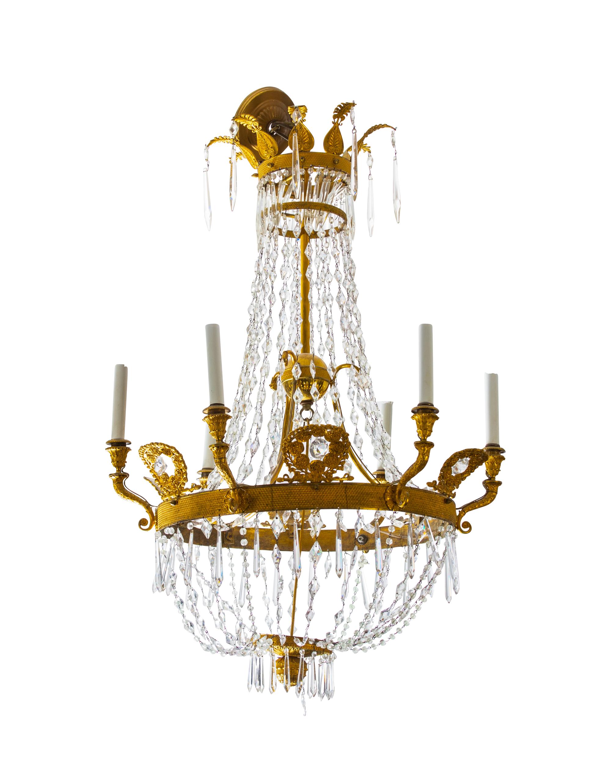 A French Empire Style Gilt Bronze and Crystal Chandelier — 19TH CENTURY