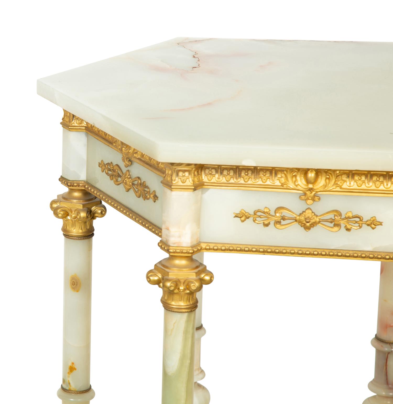 A Continental Gilt Bronze and Onyx Side Table