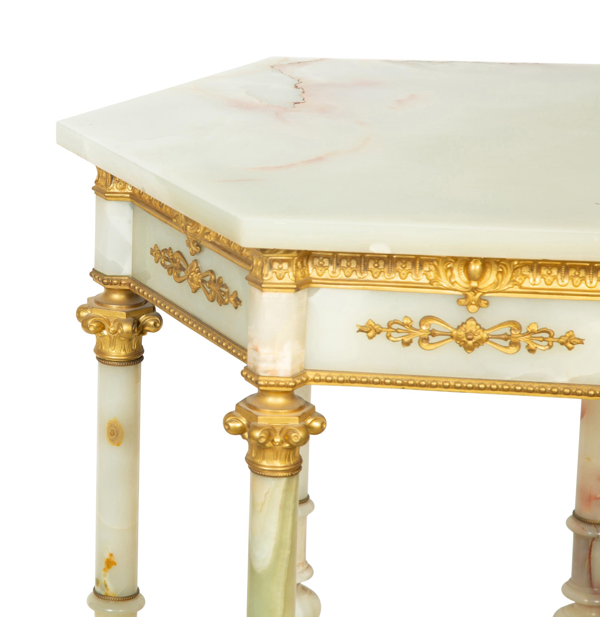 A Continental Gilt Bronze and Onyx Side Table