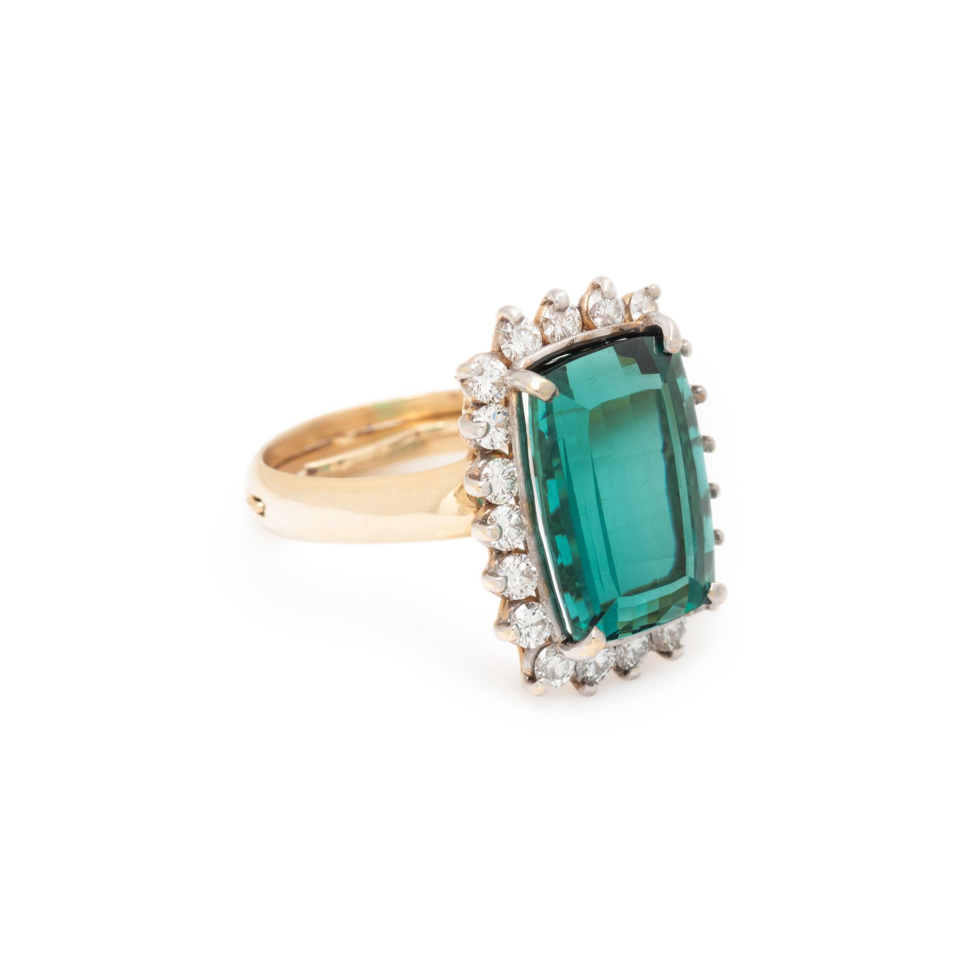 GREEN TOURMALINE AND DIAMOND RING