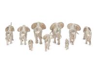 A Group of Nine Patrick Mavros Silver Elephants