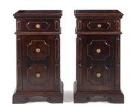 A Pair of Italian Renaissance Style Walnut Side Cabinets Height 39 1/4 x width 22 x depth 13 3/4 inches. — 19TH/20TH CENTURY
