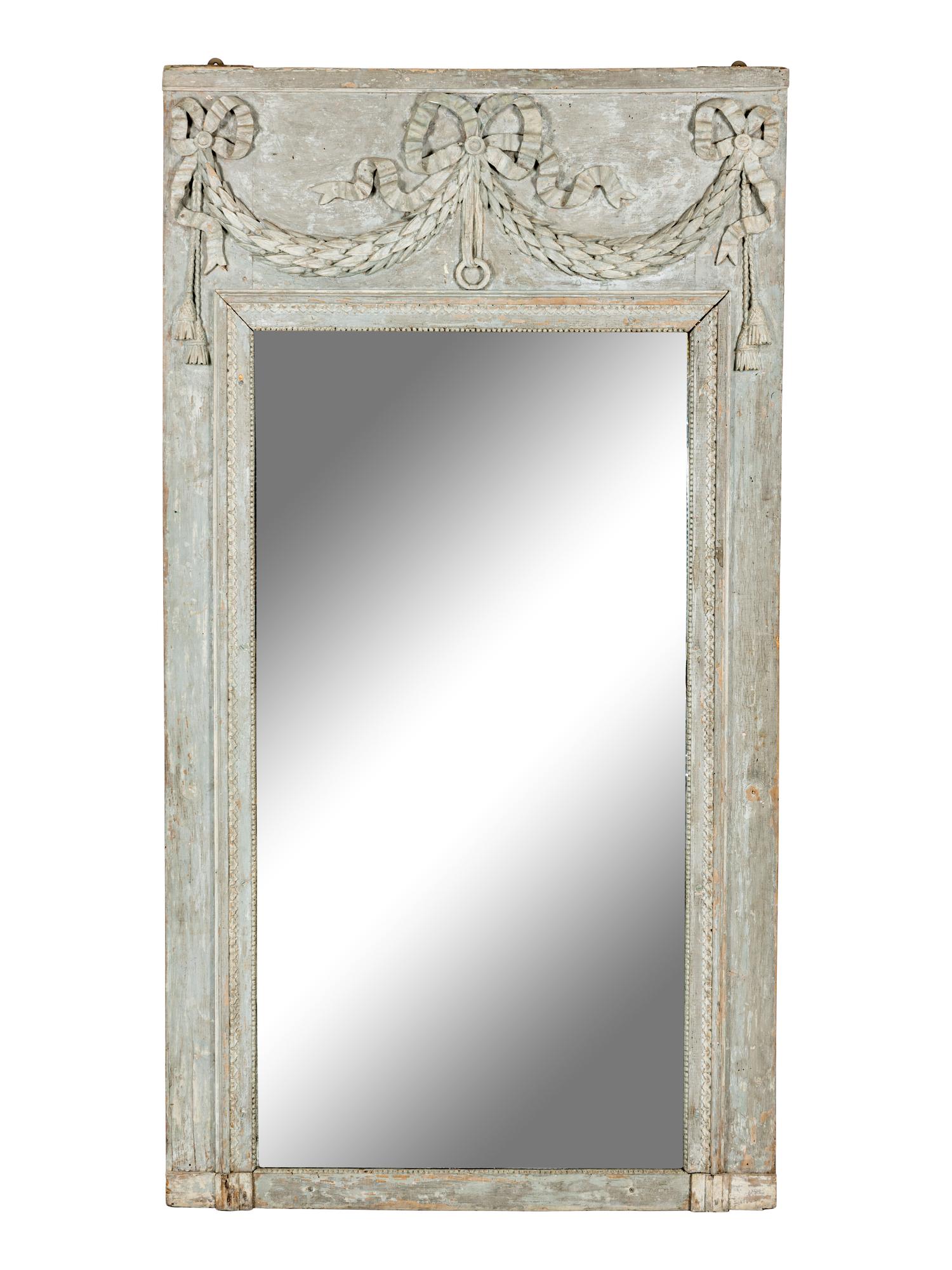 A Louis XVI Grey-Painted and Carved Trumeau